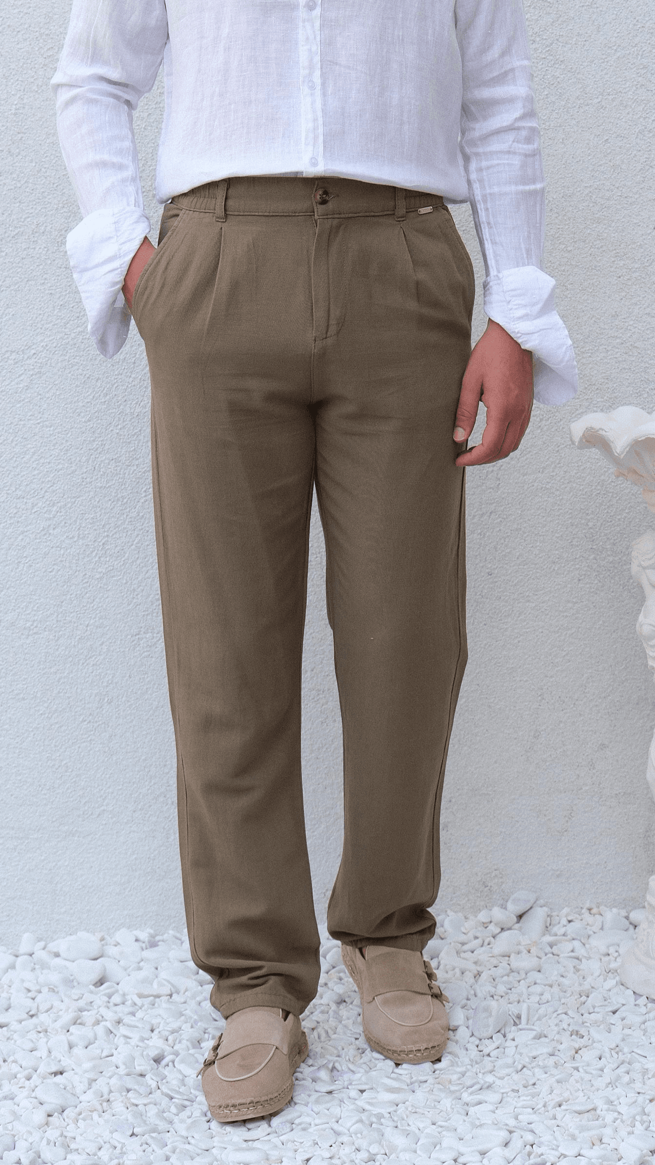 Haki Regular Keten Pantolon