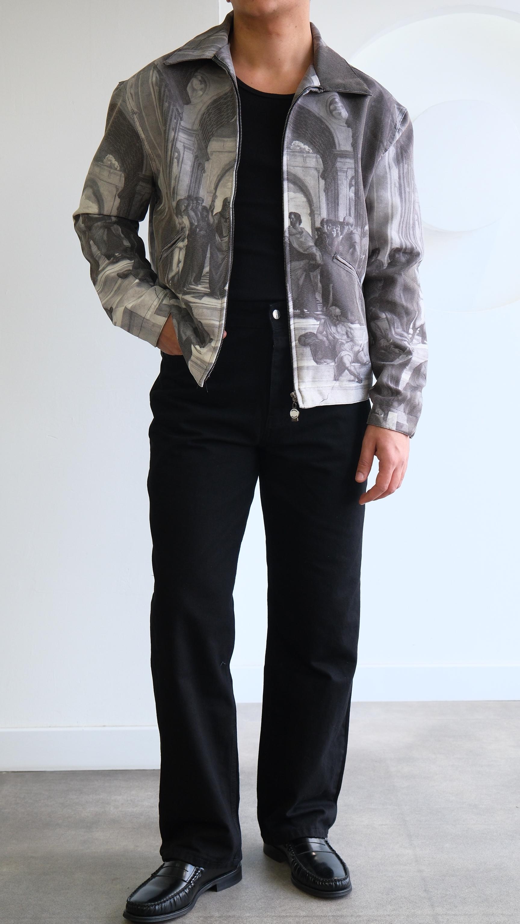 Gri Baskı Detaylı Jean Ceket