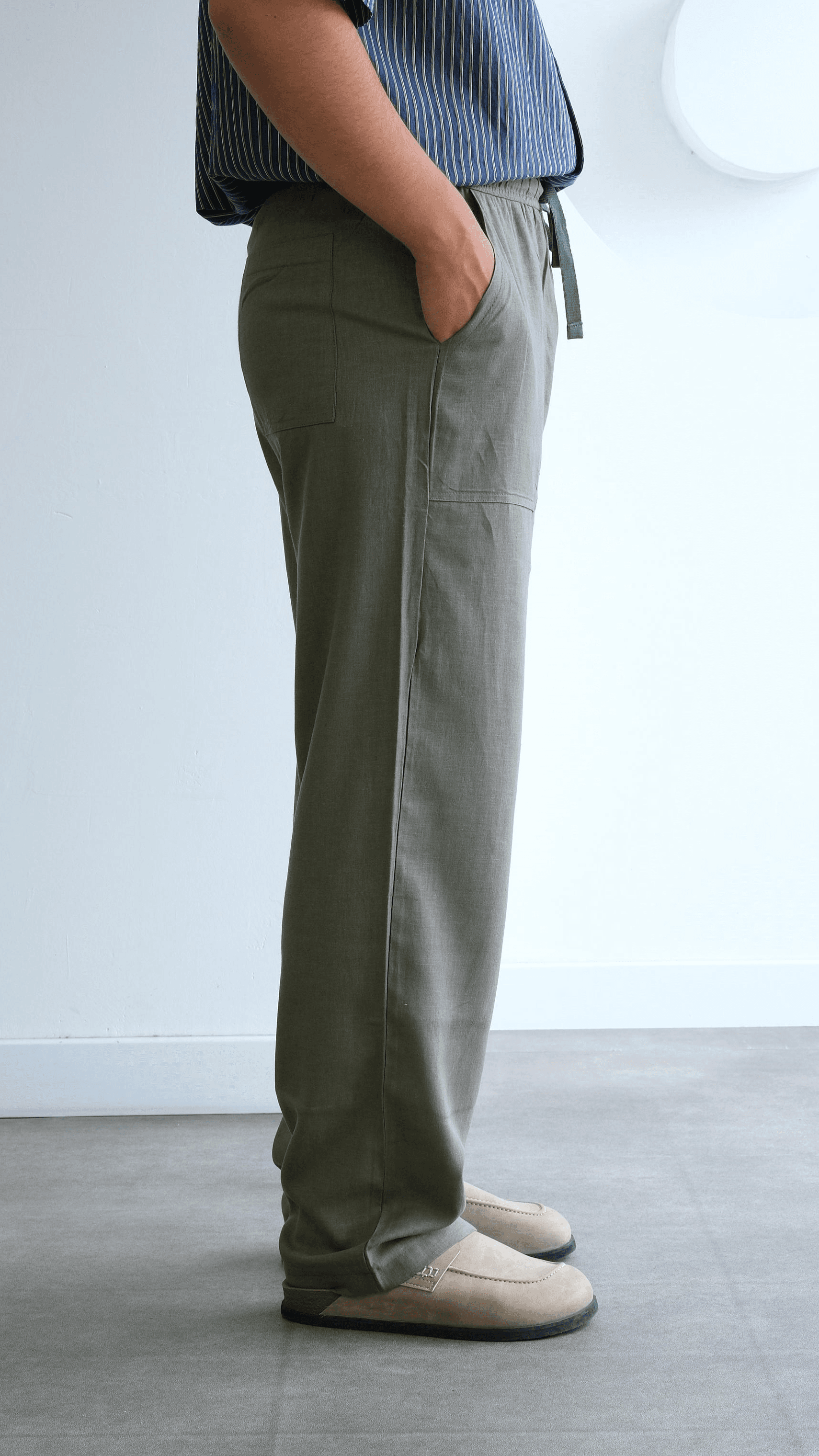 Haki Baggy Keten Pantolon