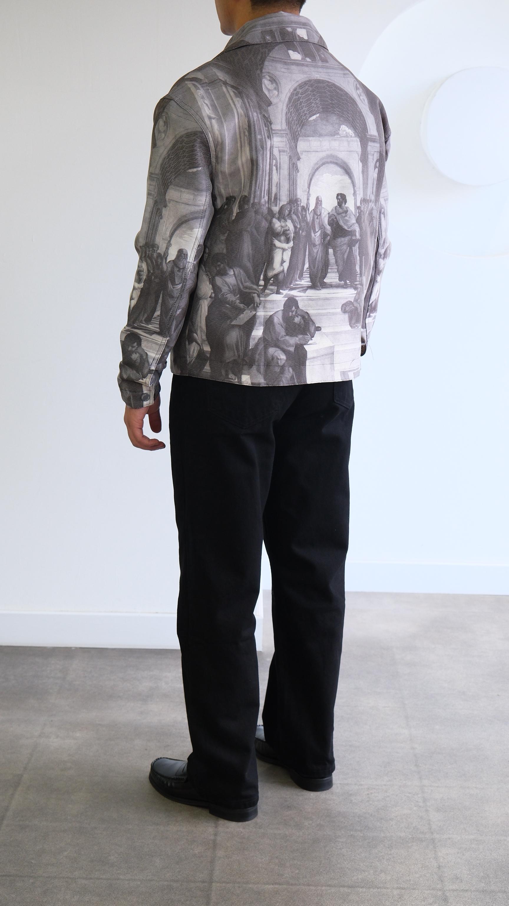 Gri Baskı Detaylı Jean Ceket