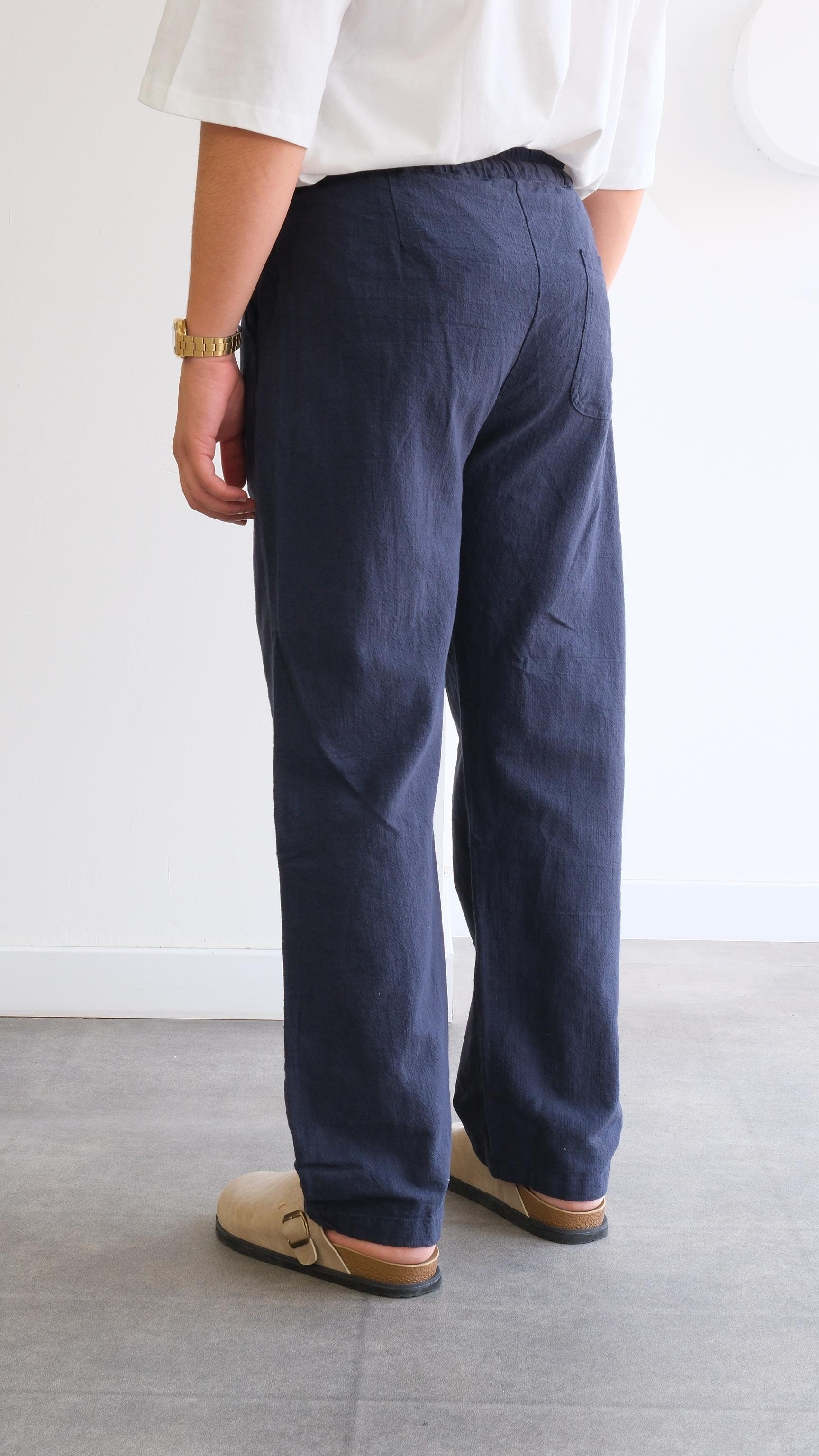 Lacivert Örme Baggy Keten Pantolon
