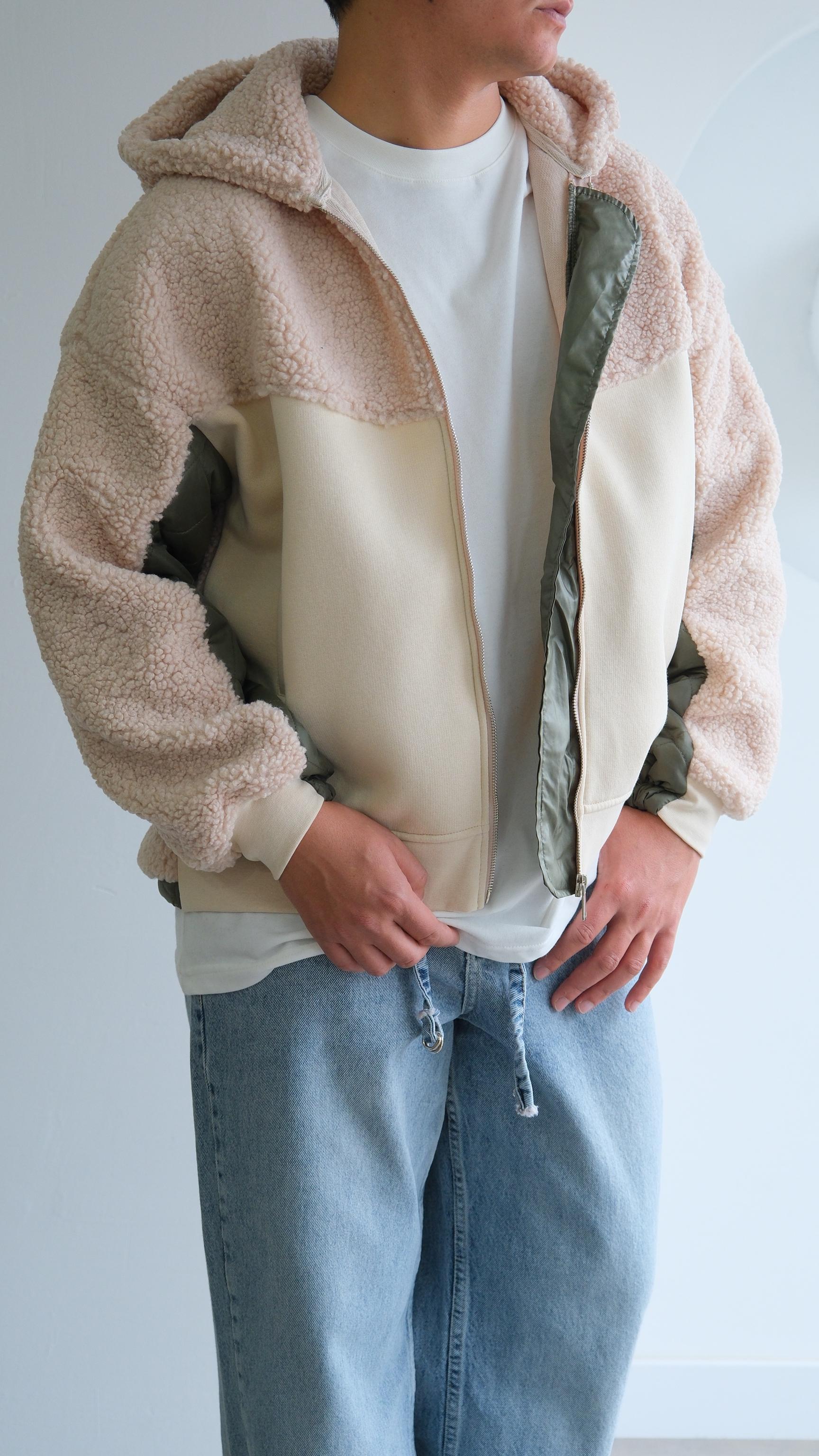 Bej Kapüşonlu Blok Peluşlu Sweatshirt