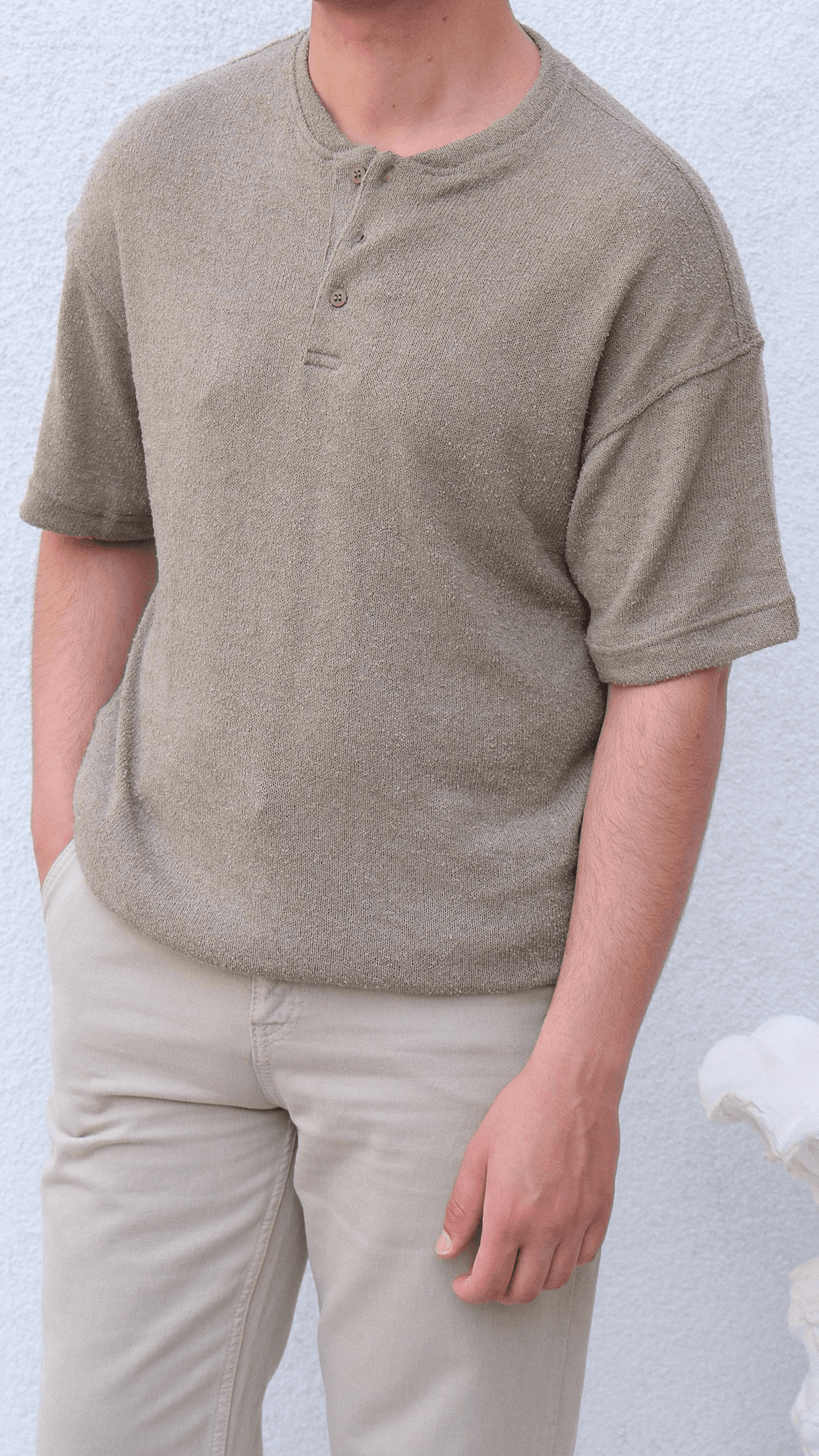 Haki Dokulu Örme Tshirt