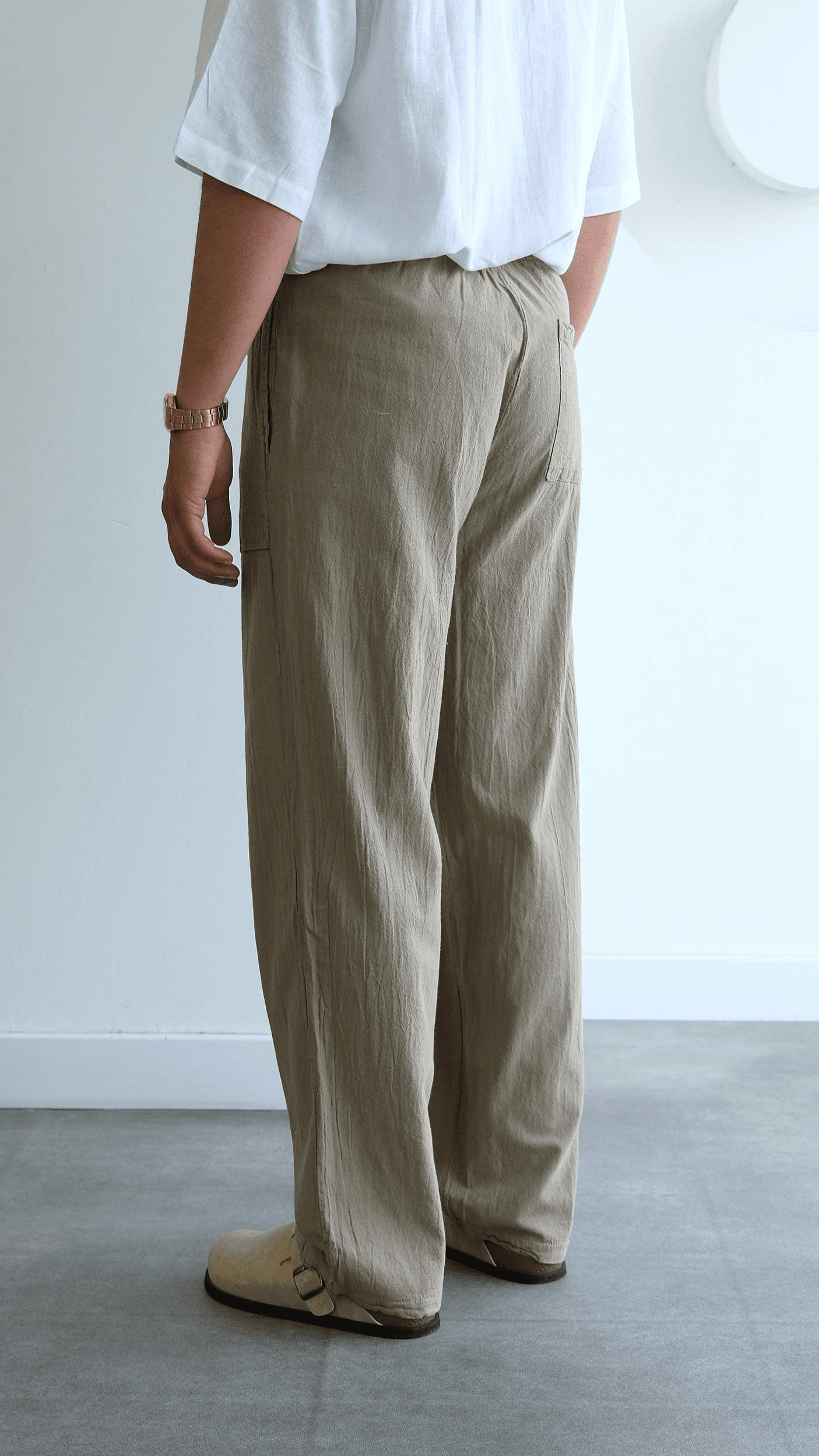 Haki Baggy Keten Pantolon
