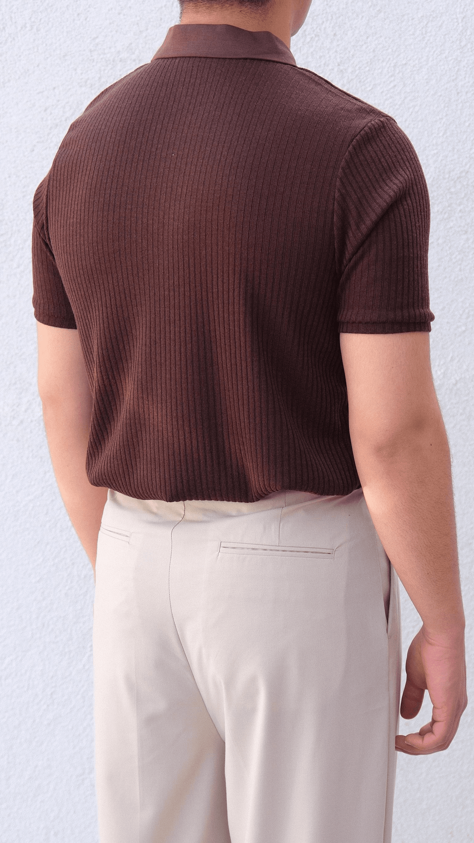 Kahverengi Polo Yaka Şeritli Triko 