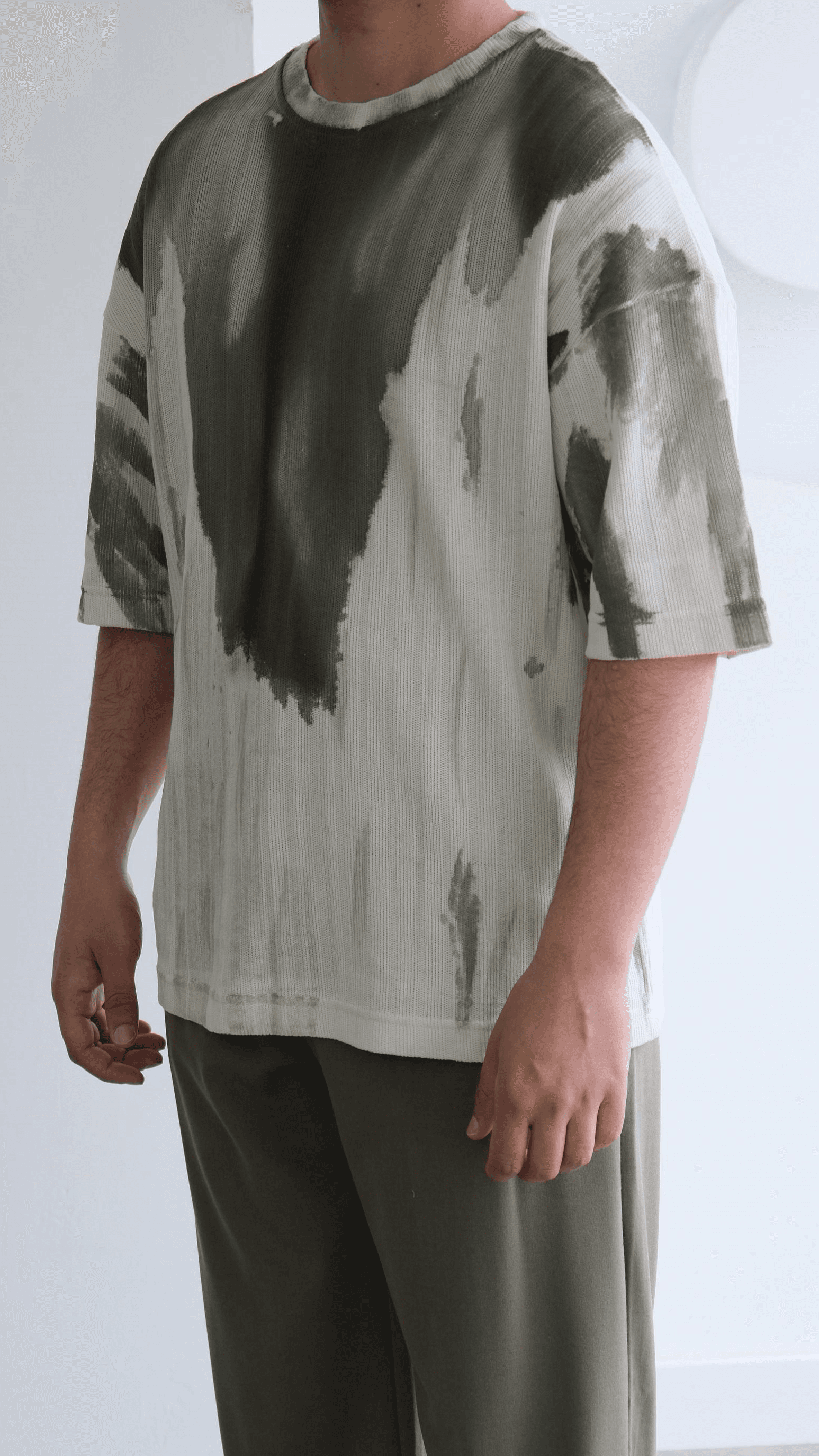 Haki Desenli Örme Tshirt