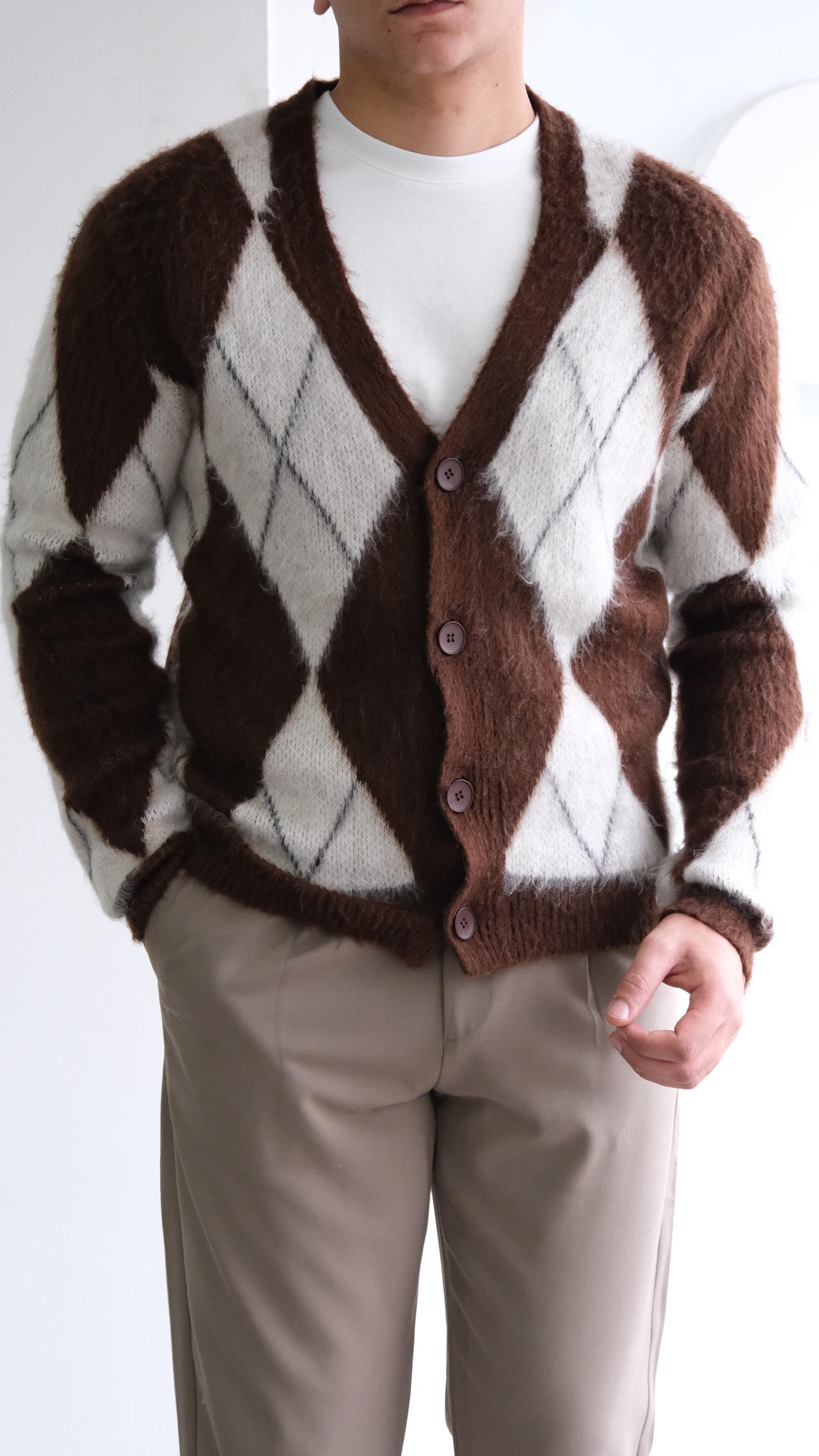 Baklava Desenli Kahve Yün Kazak