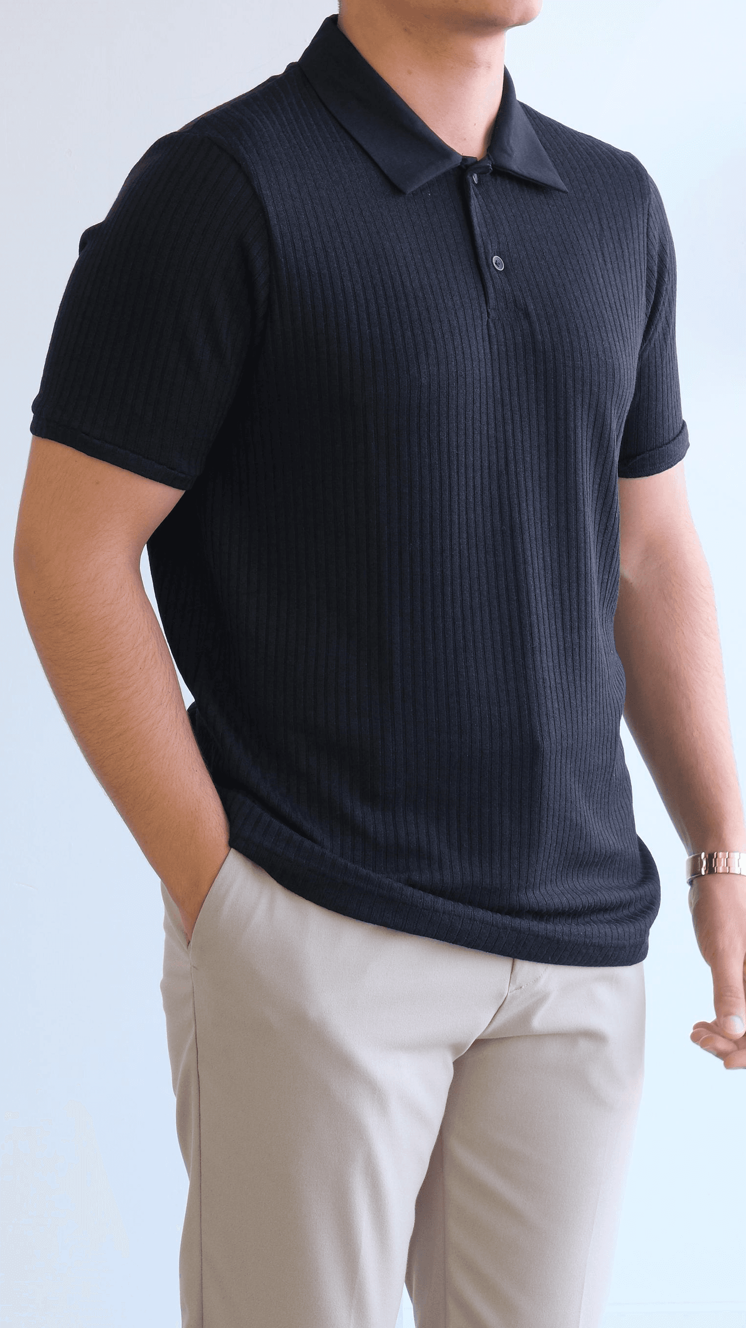 Siyah Fitilli Polo Yaka Tshirt