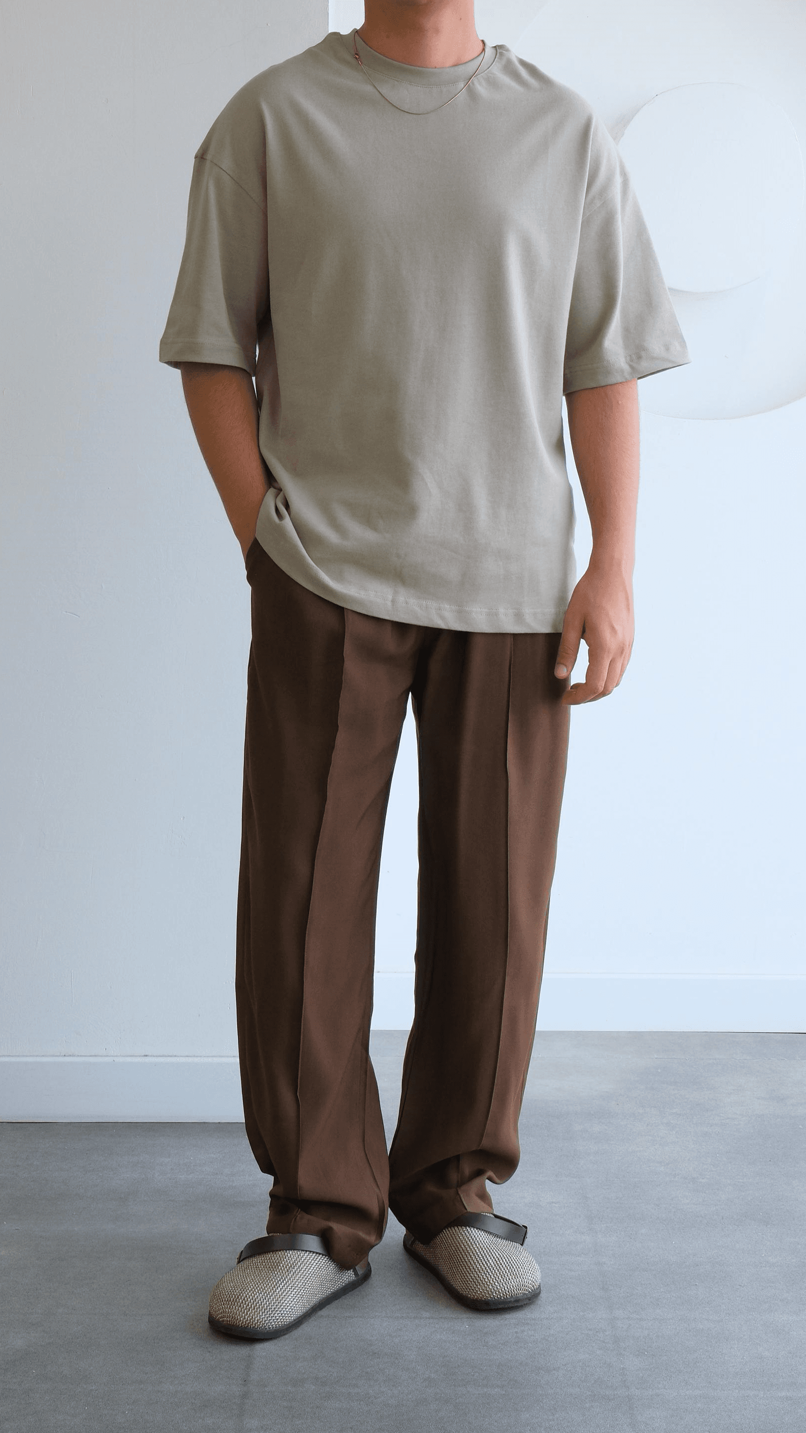 Bej Oversize Basıc Tshirt