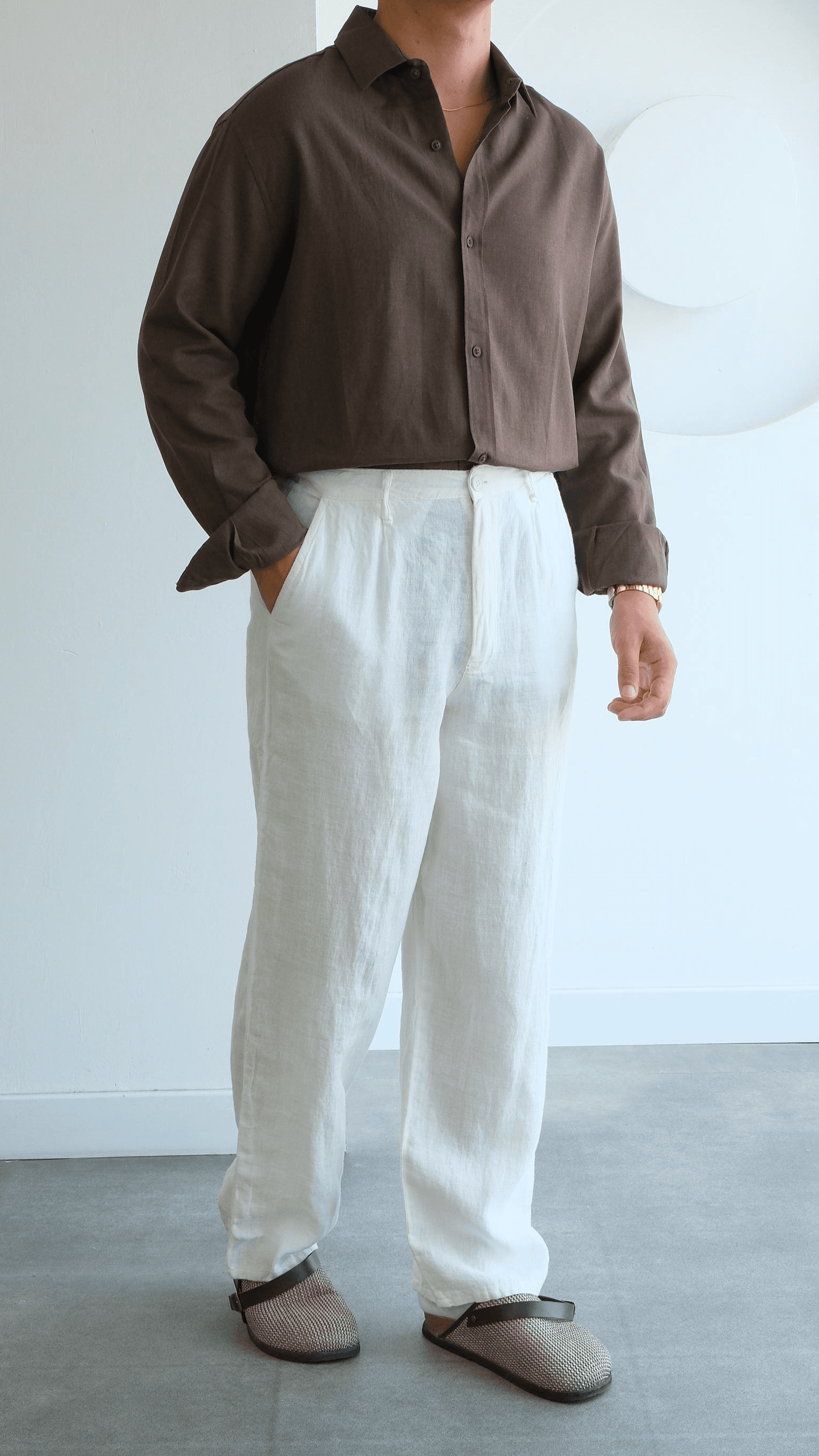 Beyaz Baggy Keten Pantolon