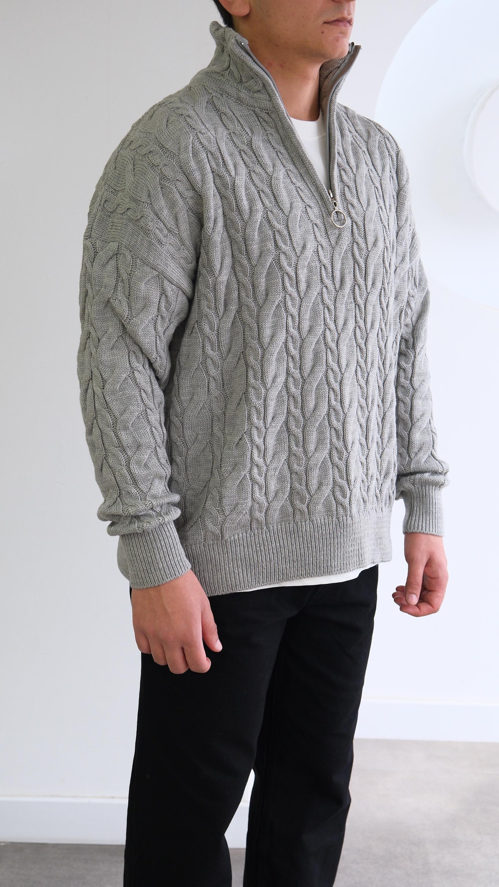 Gri Balıkçı Yaka Saç Örgü Kazak