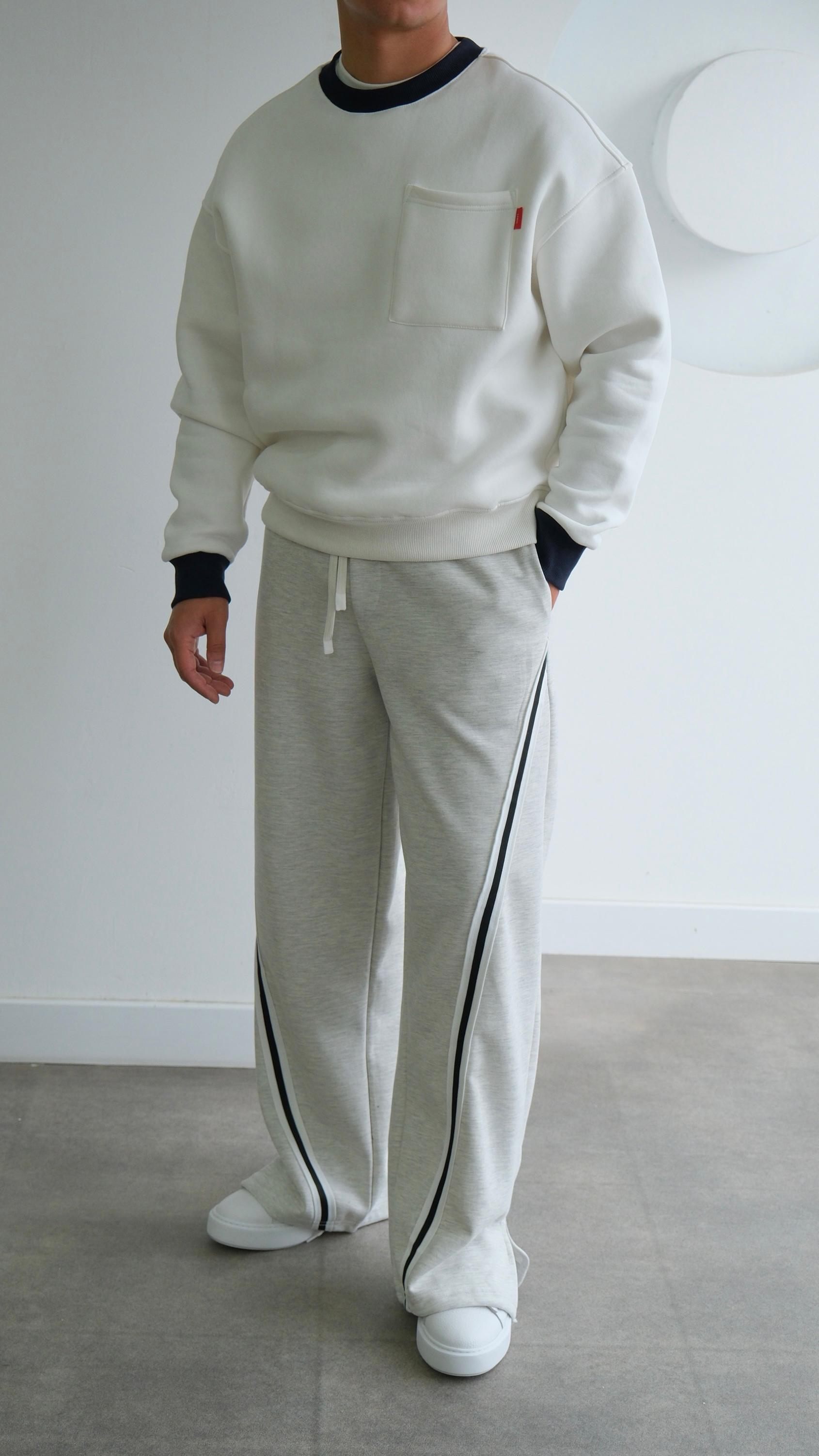 Şerit Detaylı Gri Baggy Yırtmaç Paça Eşofman Altı