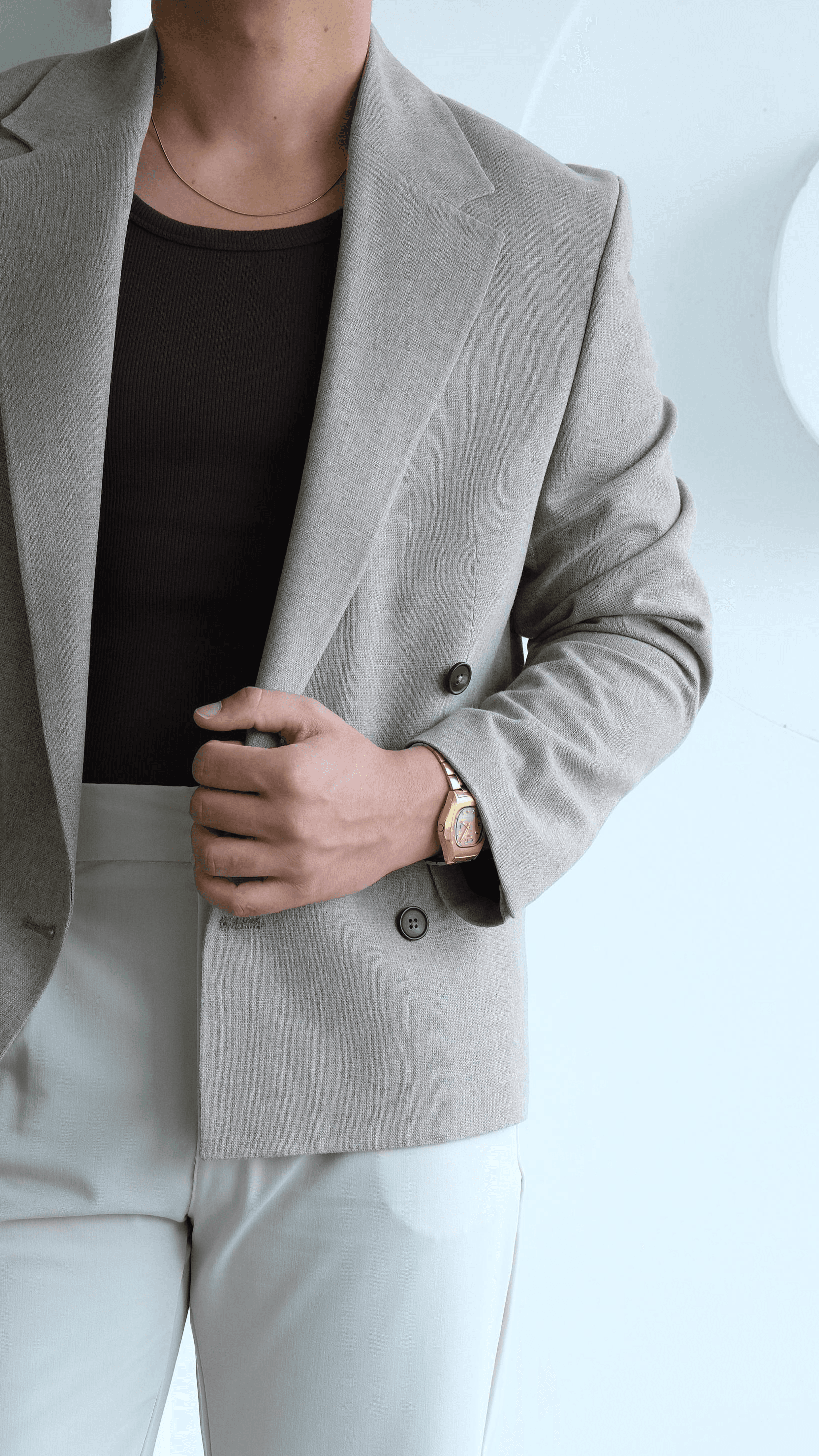 Kahve Kruvaze Crop Fıt Keten Ceket