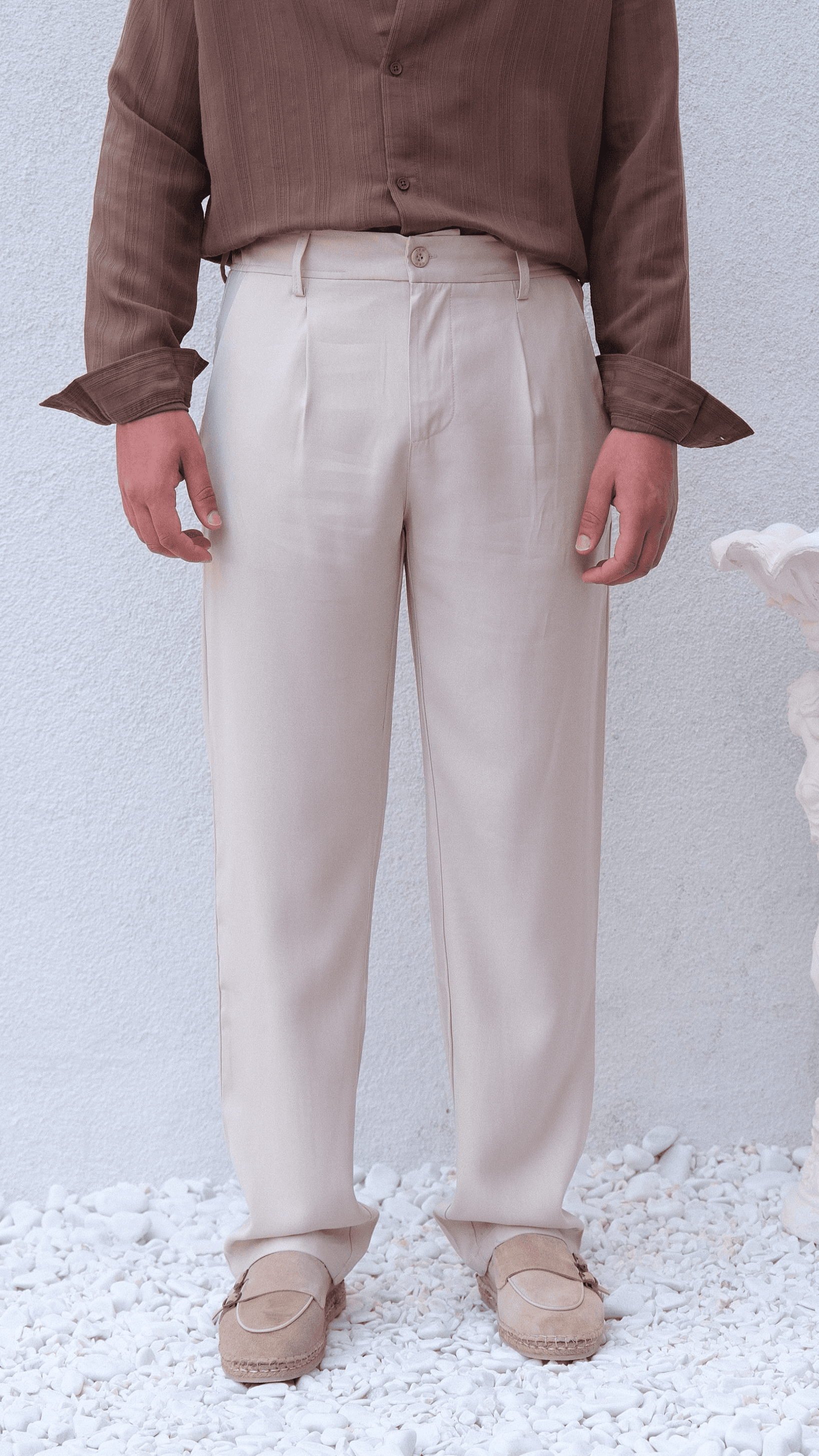 Bej Modal Baggy Kesim Pantolon