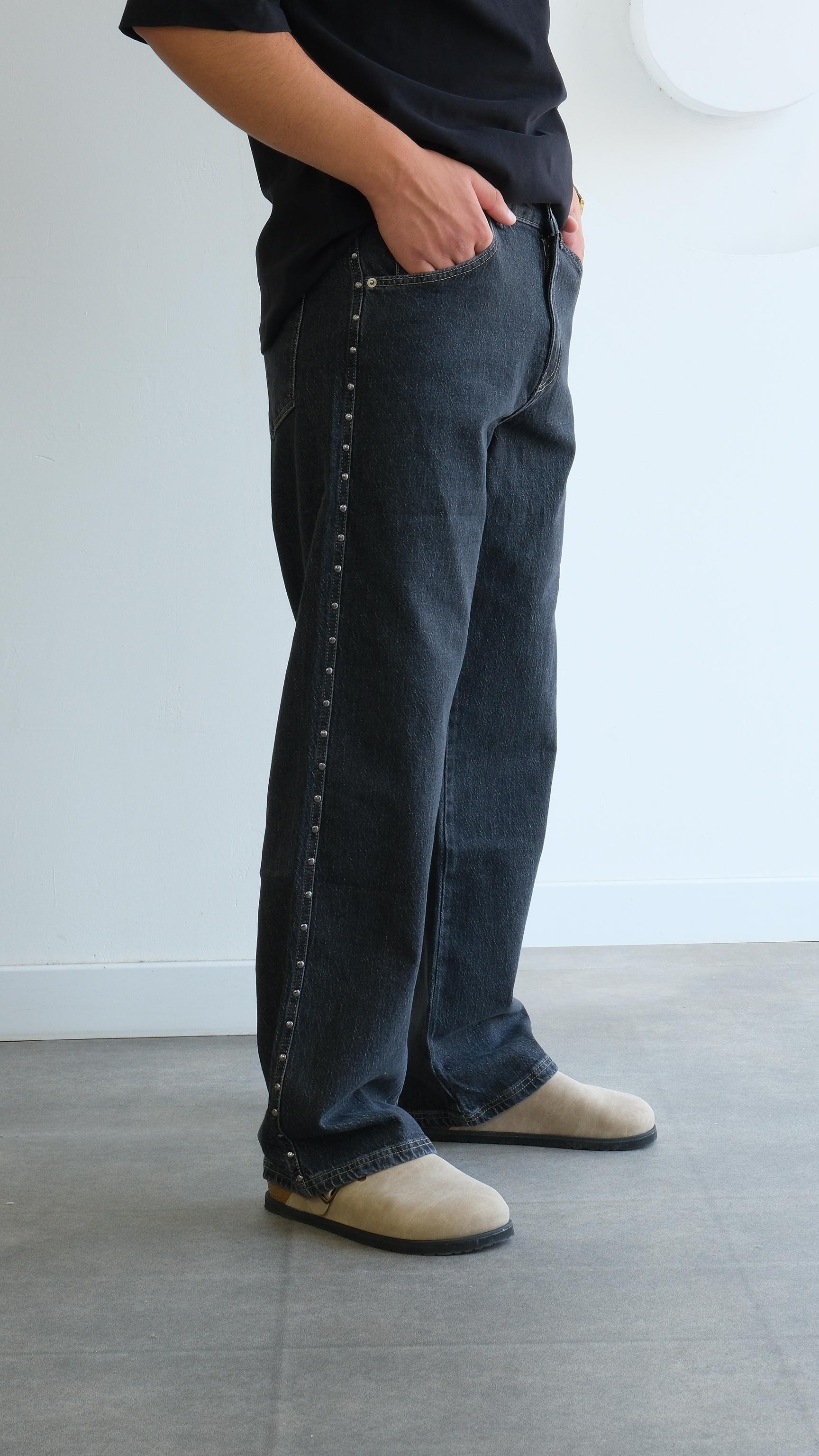 Metal Detaylı Gri Baggy Jean