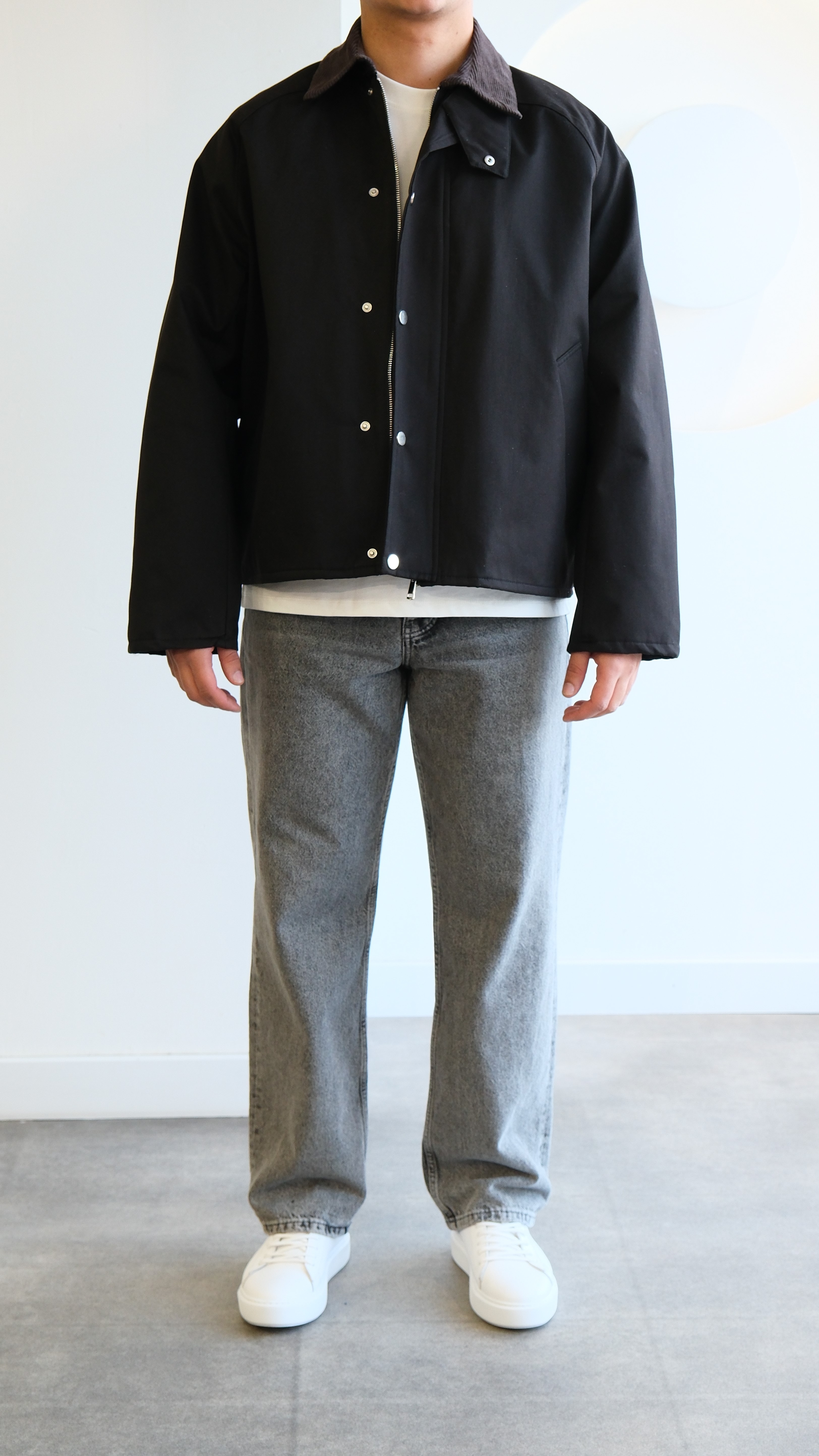 Kontrast Yaka Siyah Teknik Ceket 