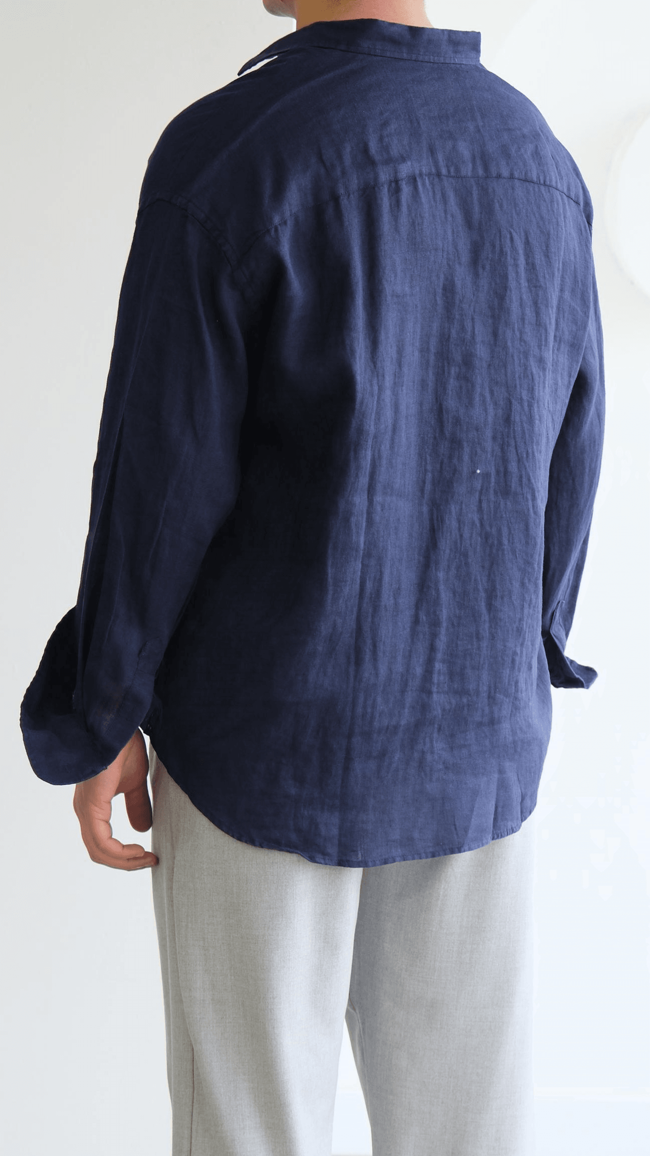 Lacivert Oversize Keten Gömlek