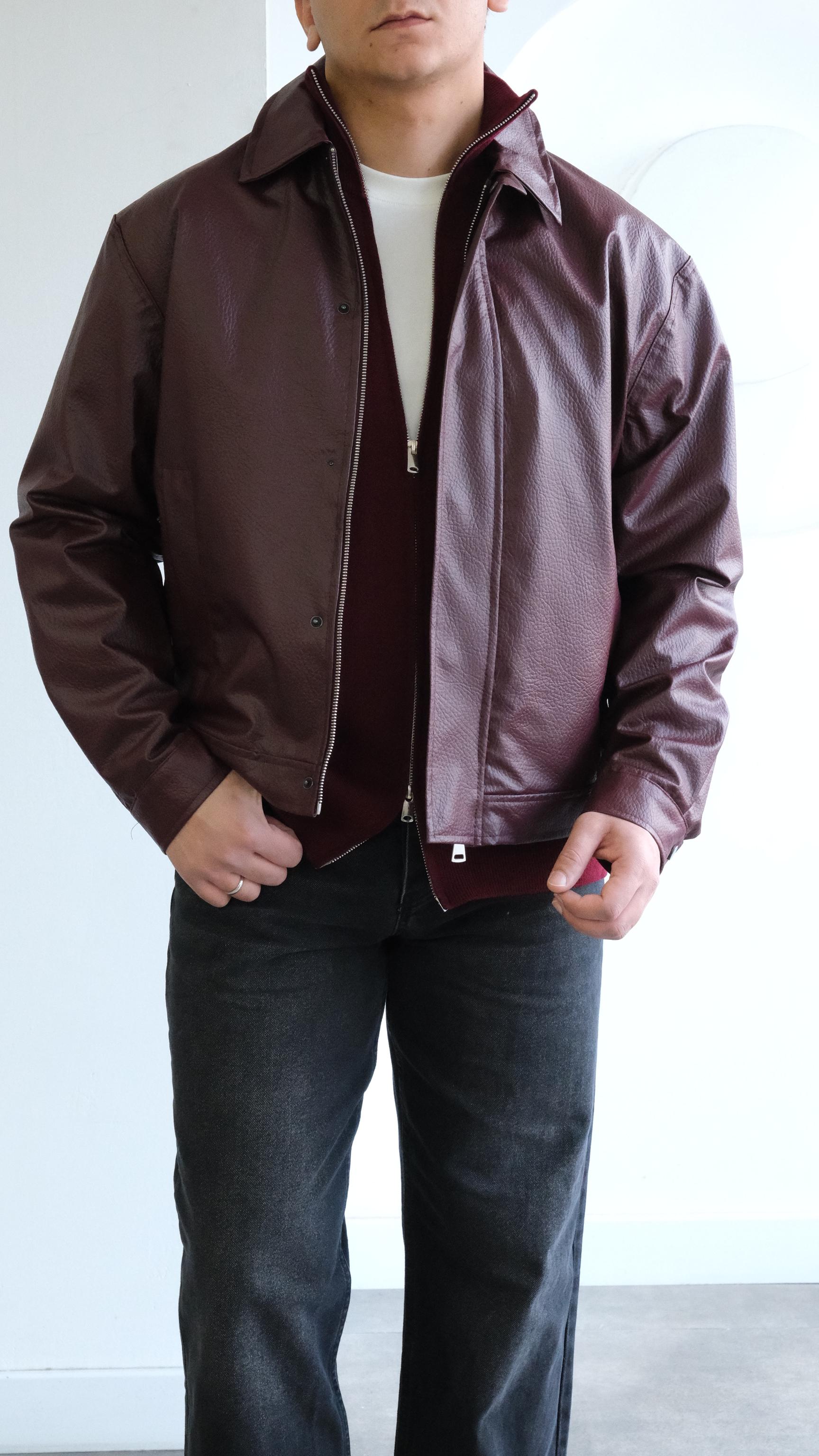 Bordo Dokulu Deri Ceket