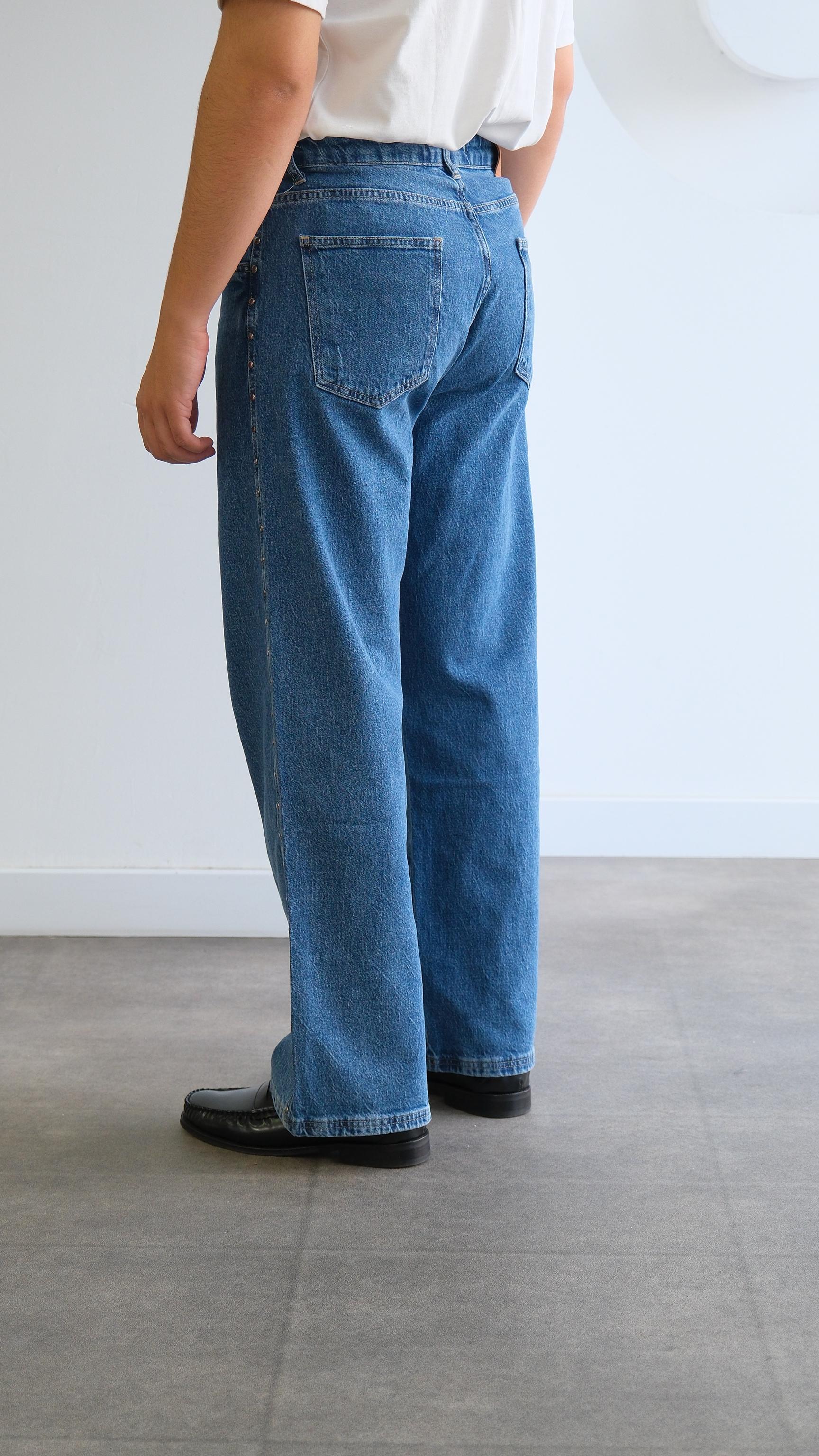 Metal Detaylı Mavi Baggy Jean