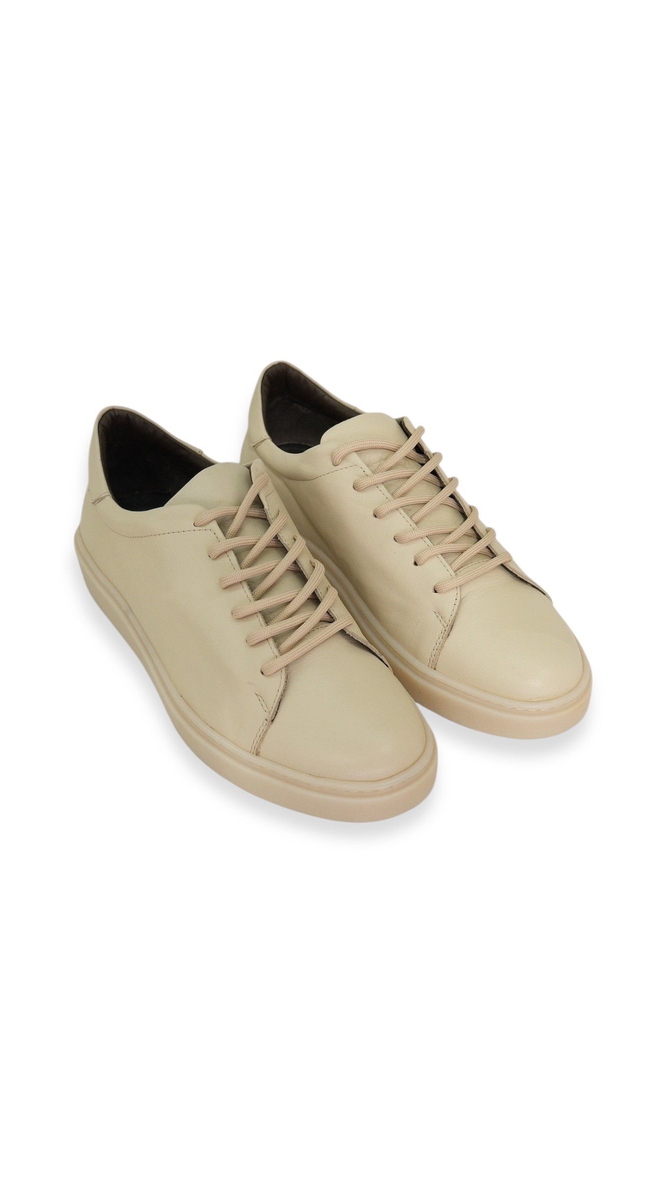 Hakiki Deri Bej Sneaker Ayakkabı