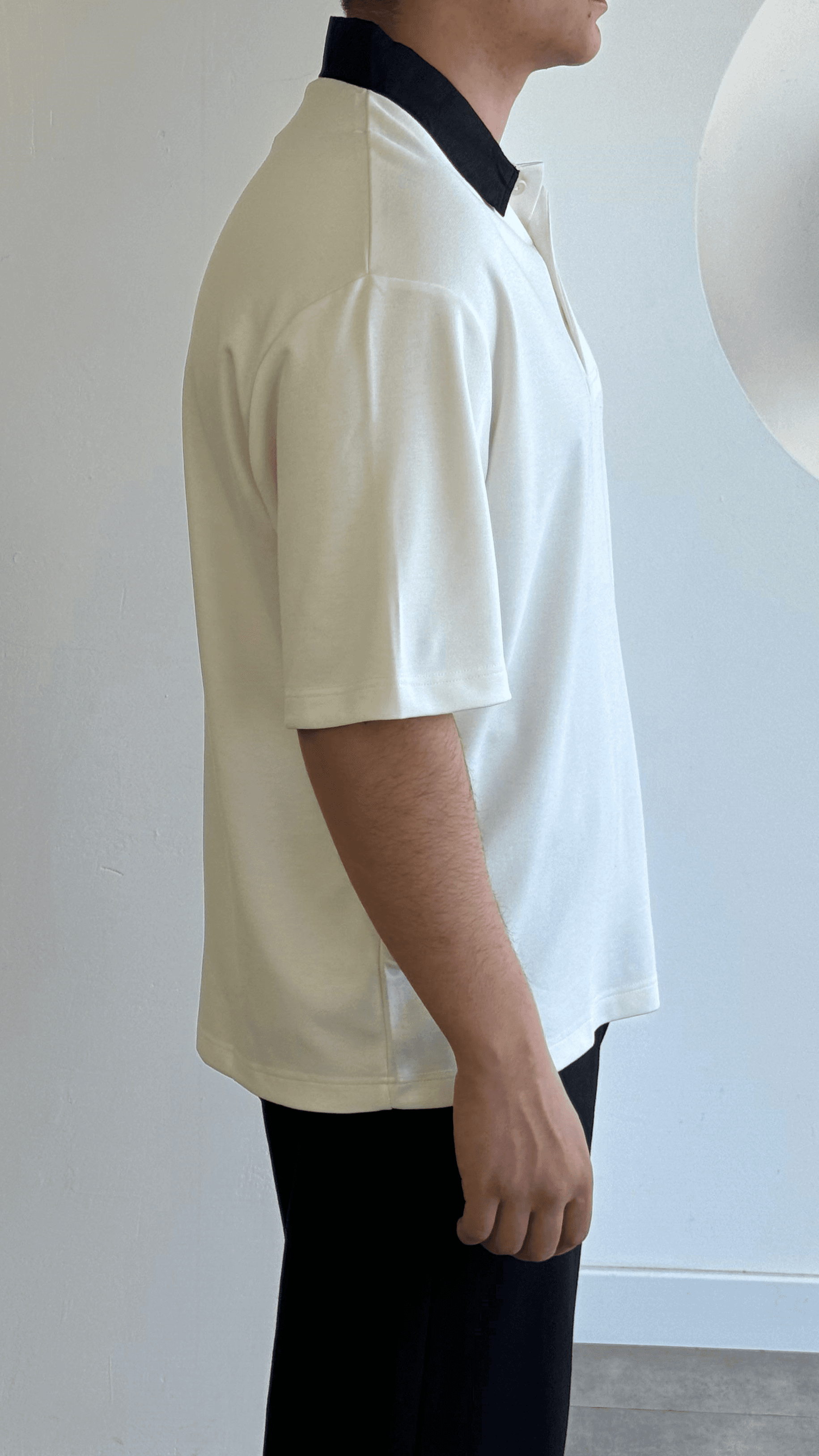 Siyah Polo Yaka Ekru Triko Tshirt