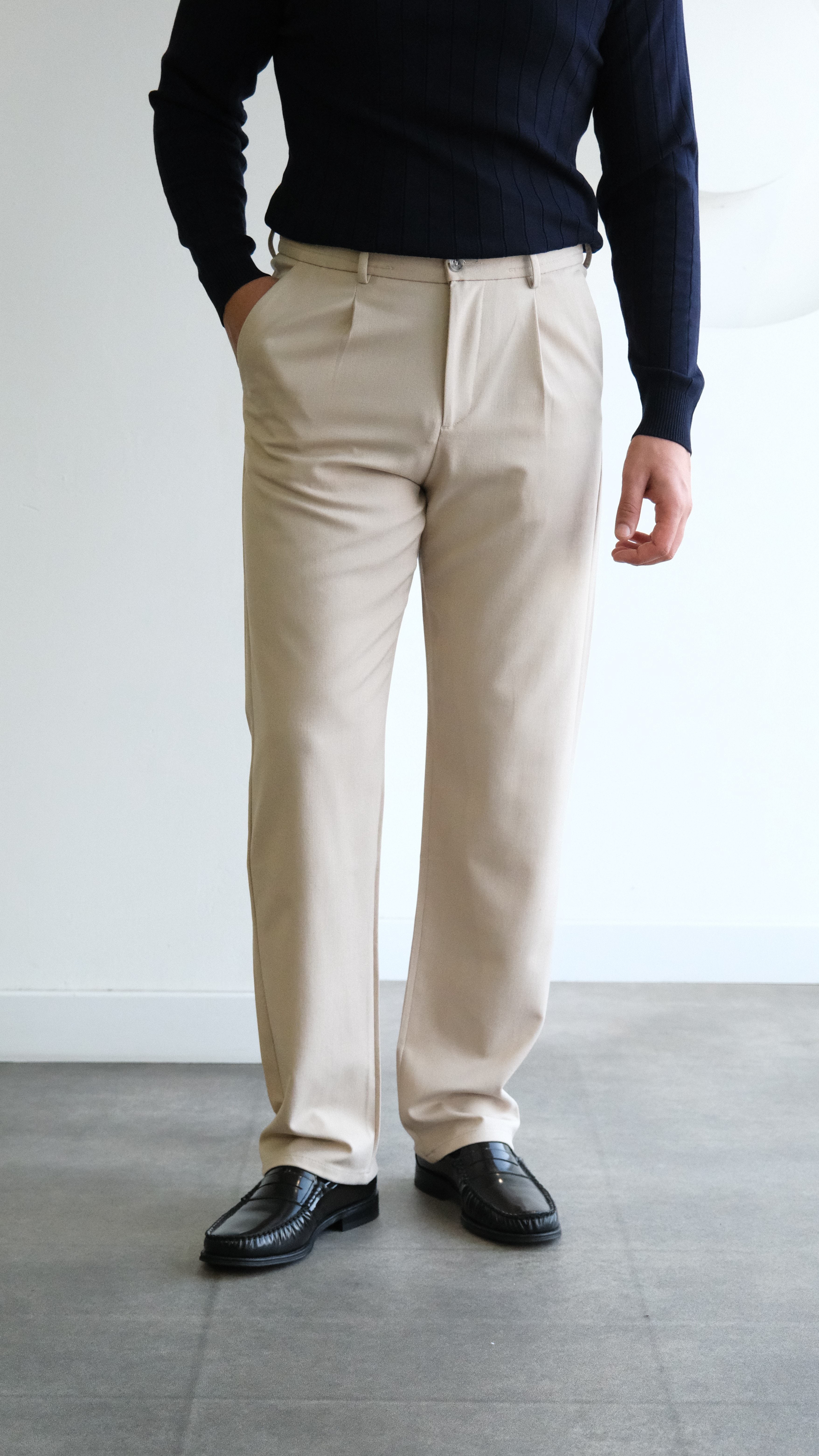 Bej Baggy Kumaş Pantolon