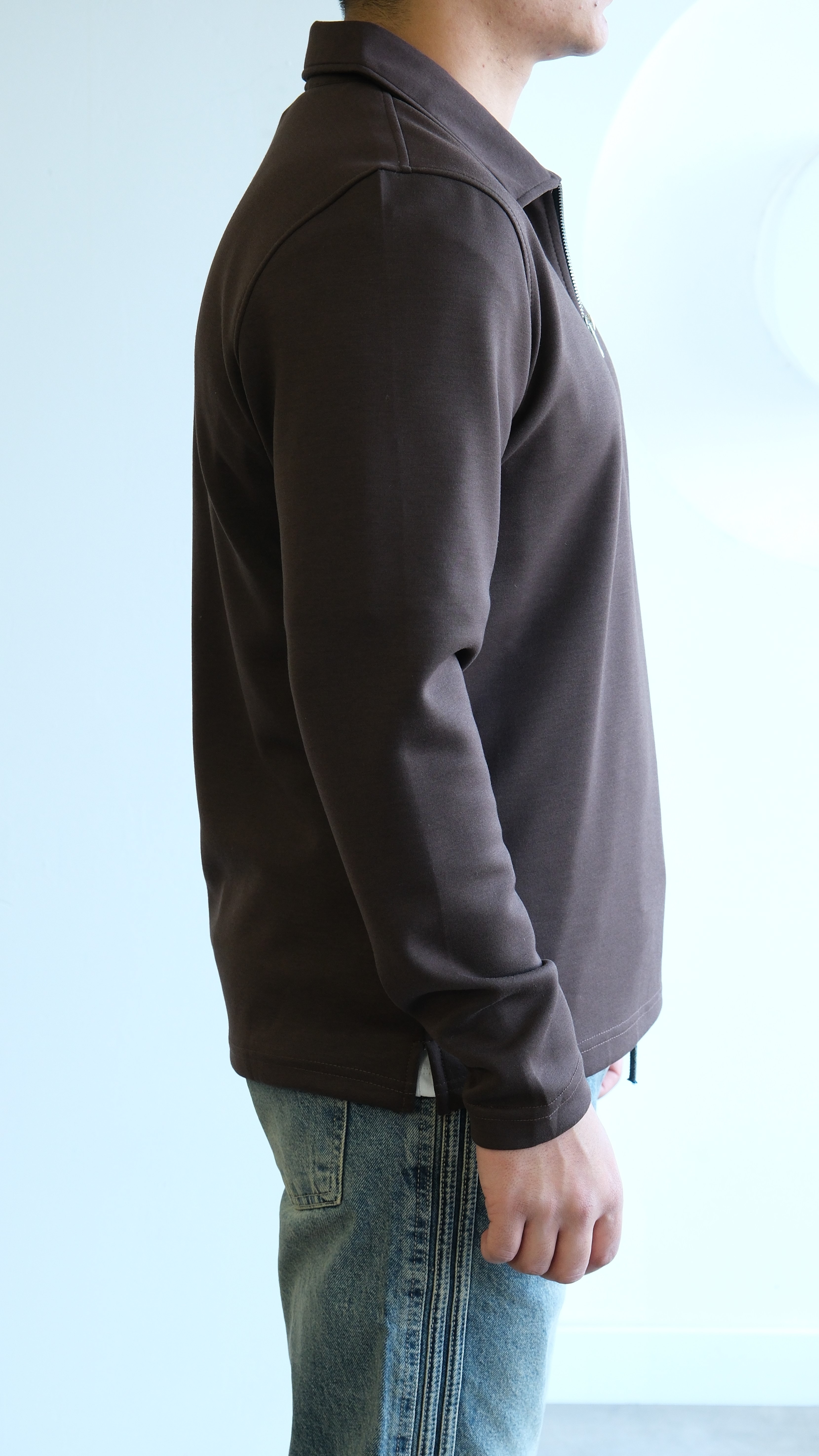 Kahve Fermuarlı Apaş Yaka Scuba Sweat