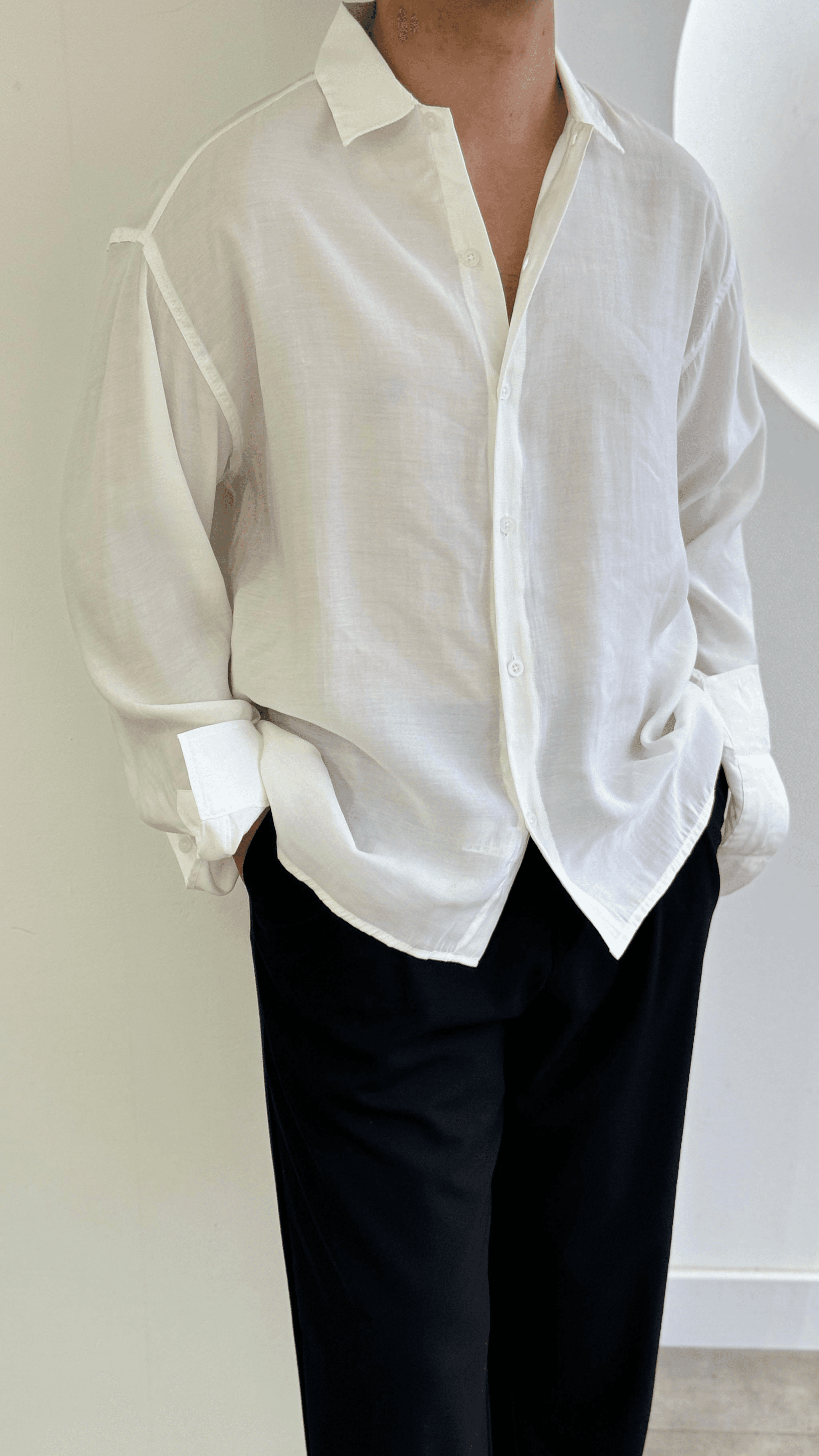 Beyaz Modal Kumaş Oversize Gömlek