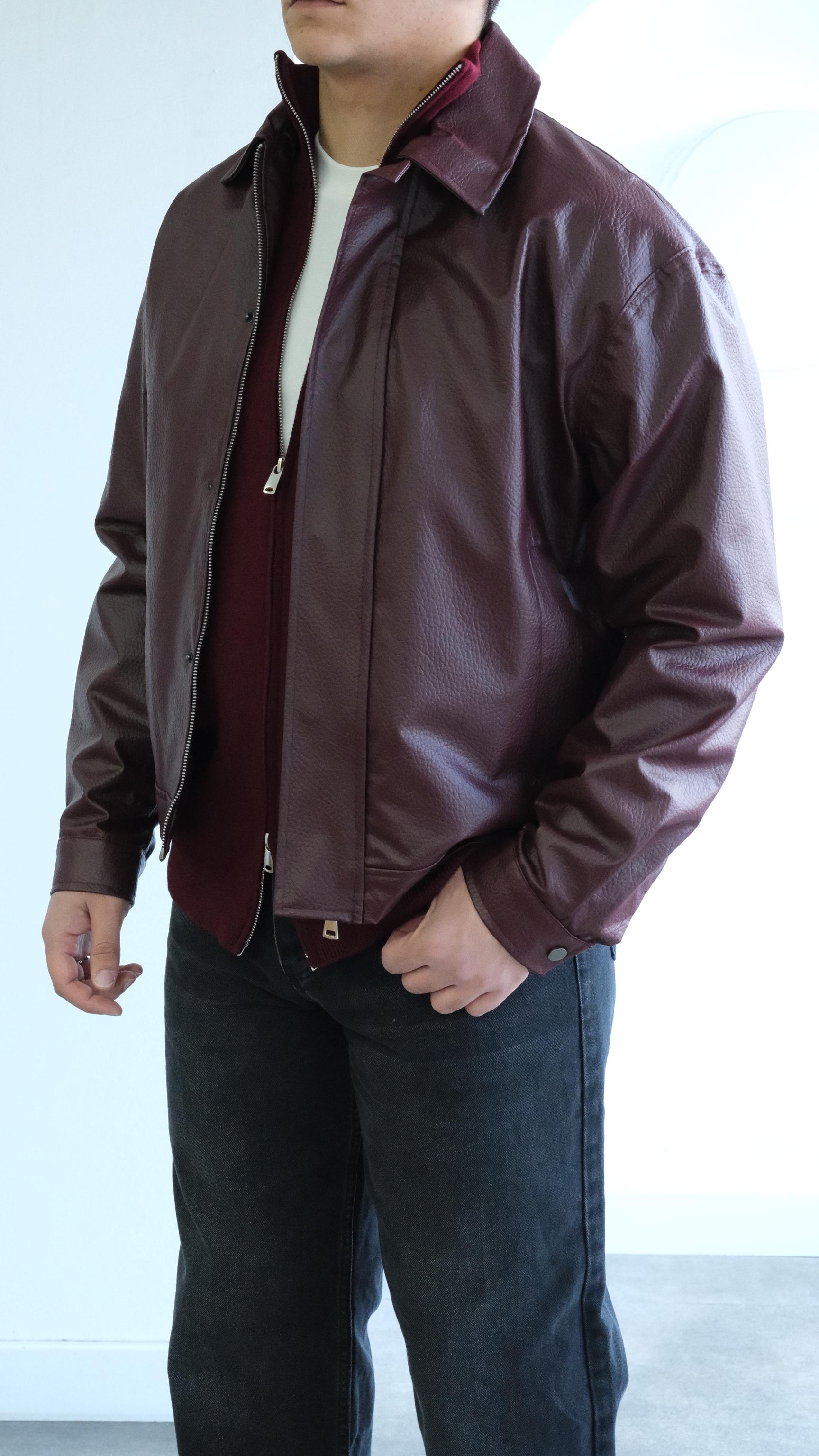 Bordo Dokulu Deri Ceket