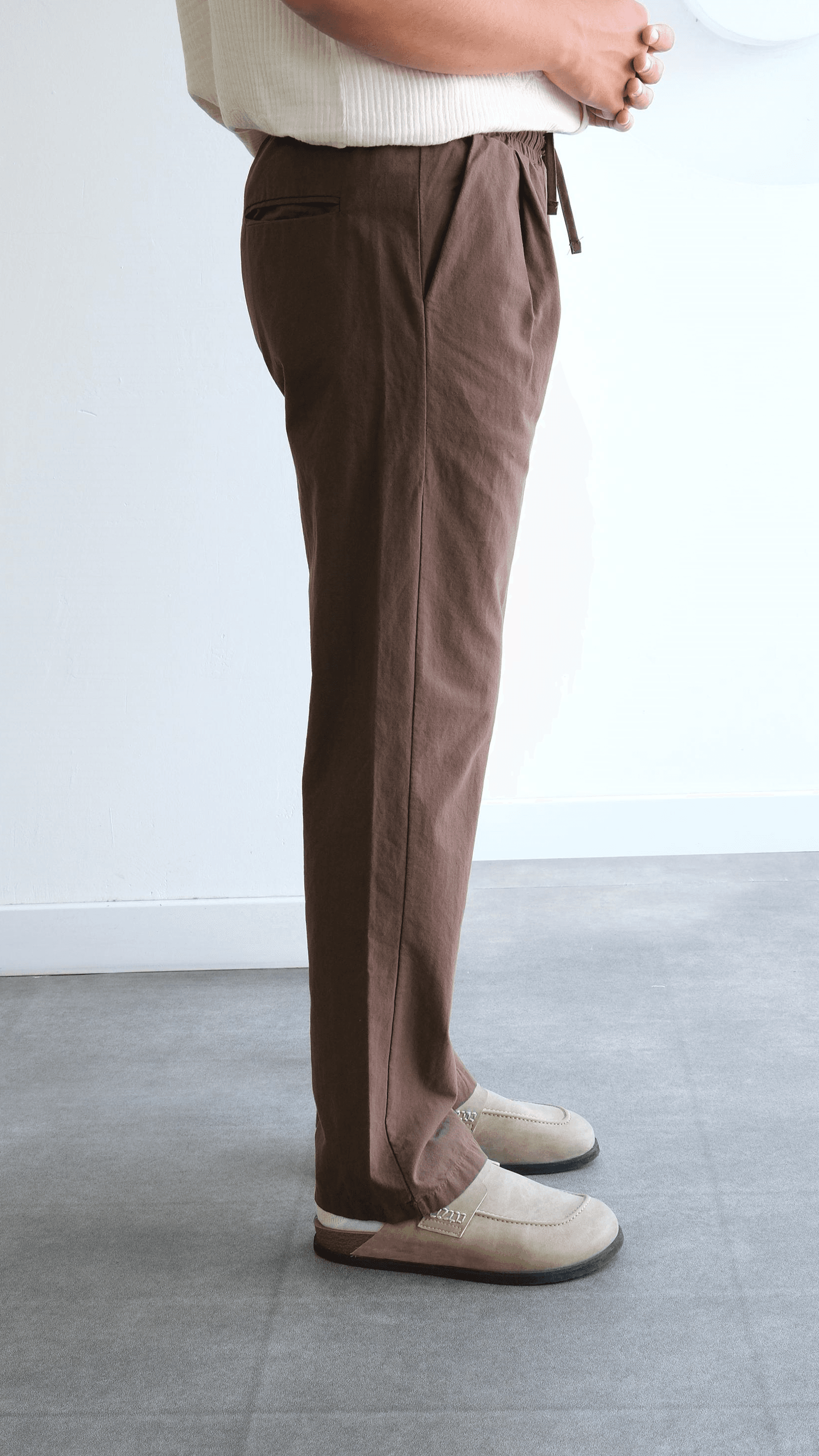 Kahve Yıkamalı Keten Bağcıklı Baggy Pantolon