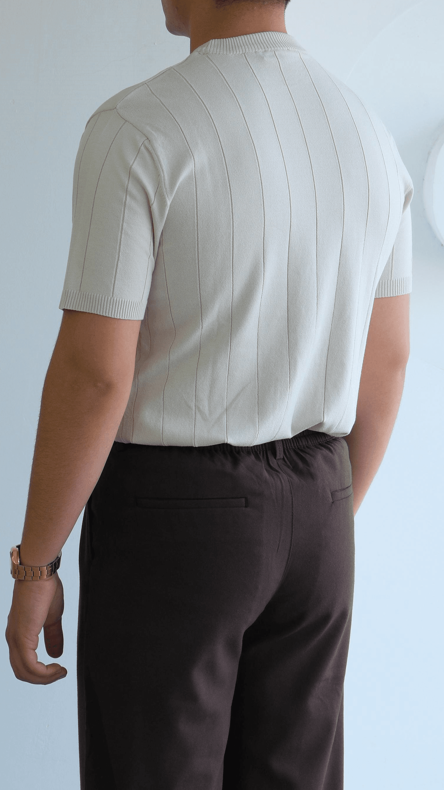 Ekru Şeritli Triko Tshirt