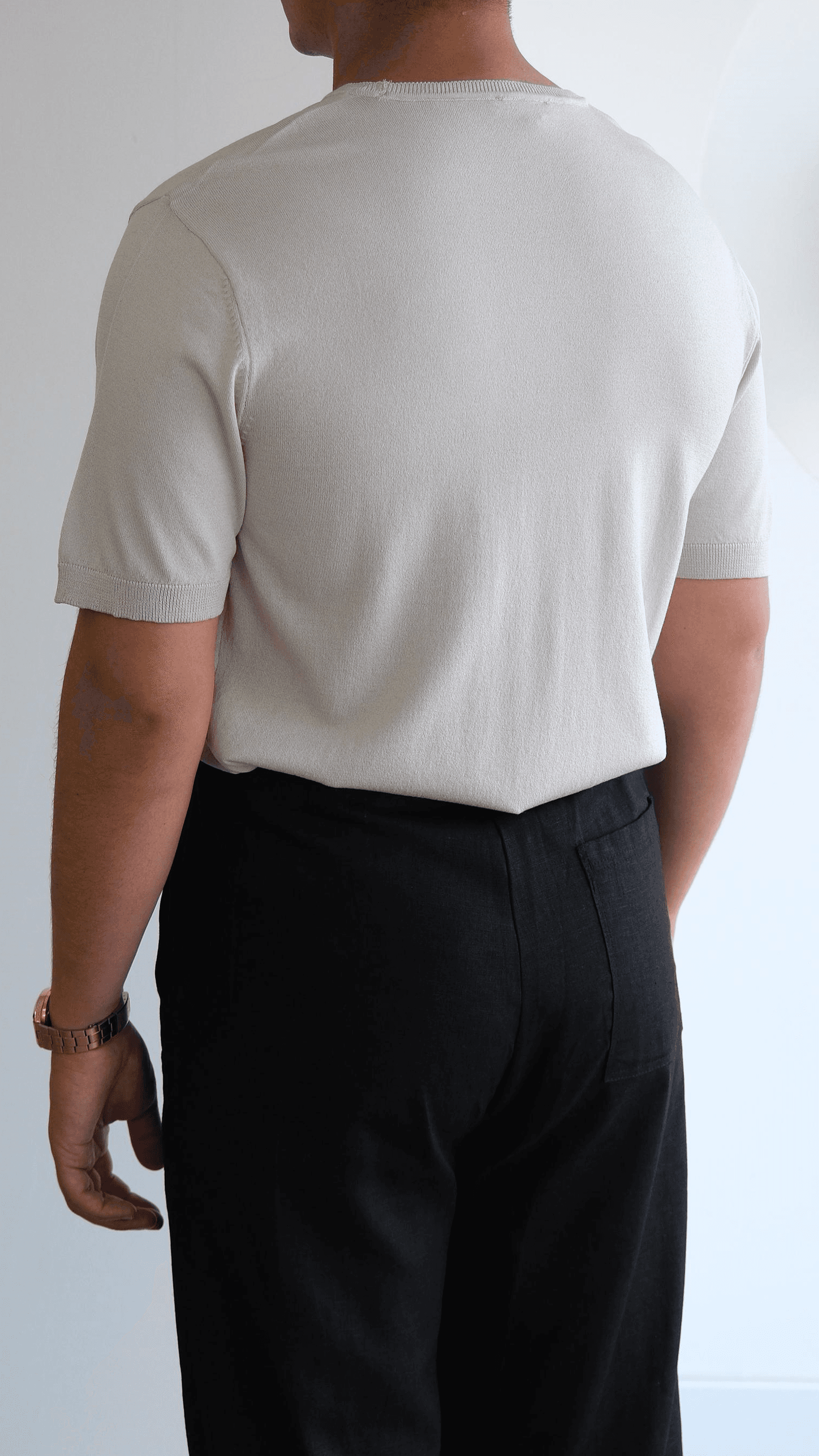 Ekru Bisiklet Yaka Triko Tshirt
