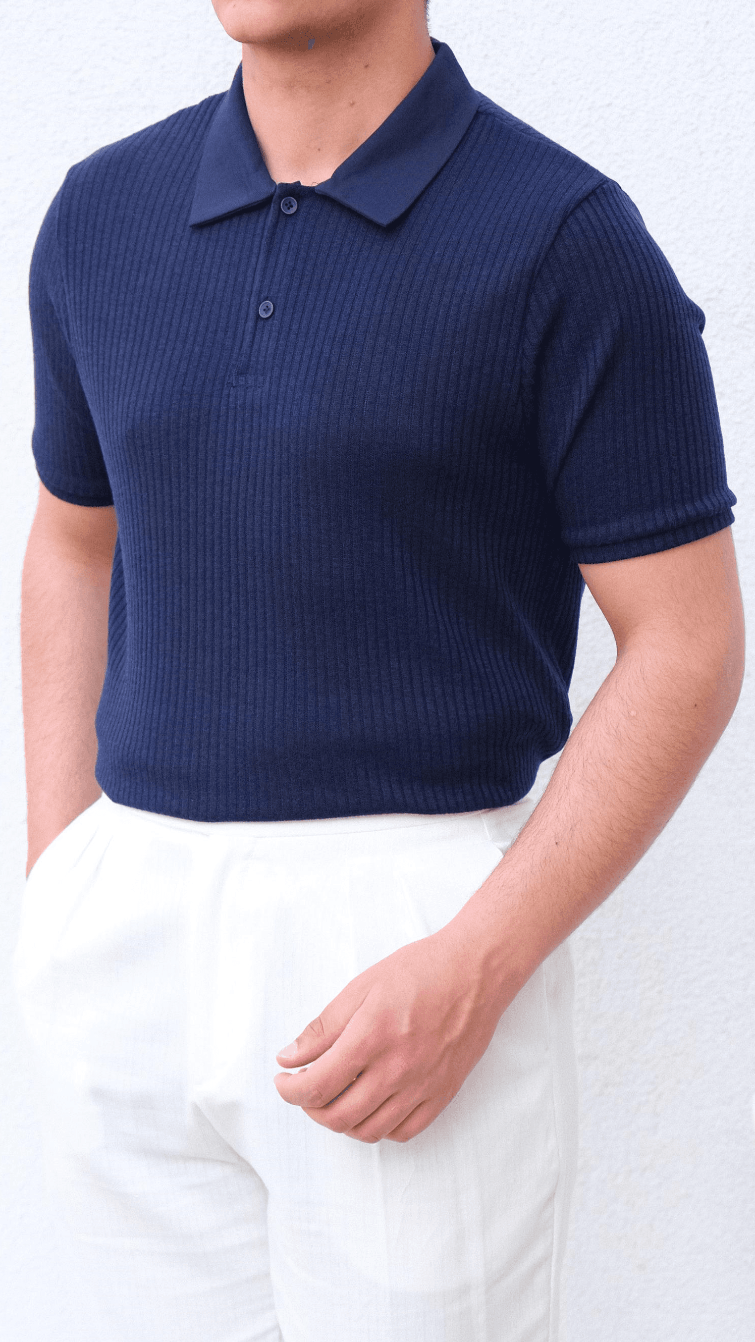 Lacivert Polo Yaka Şeritli Triko