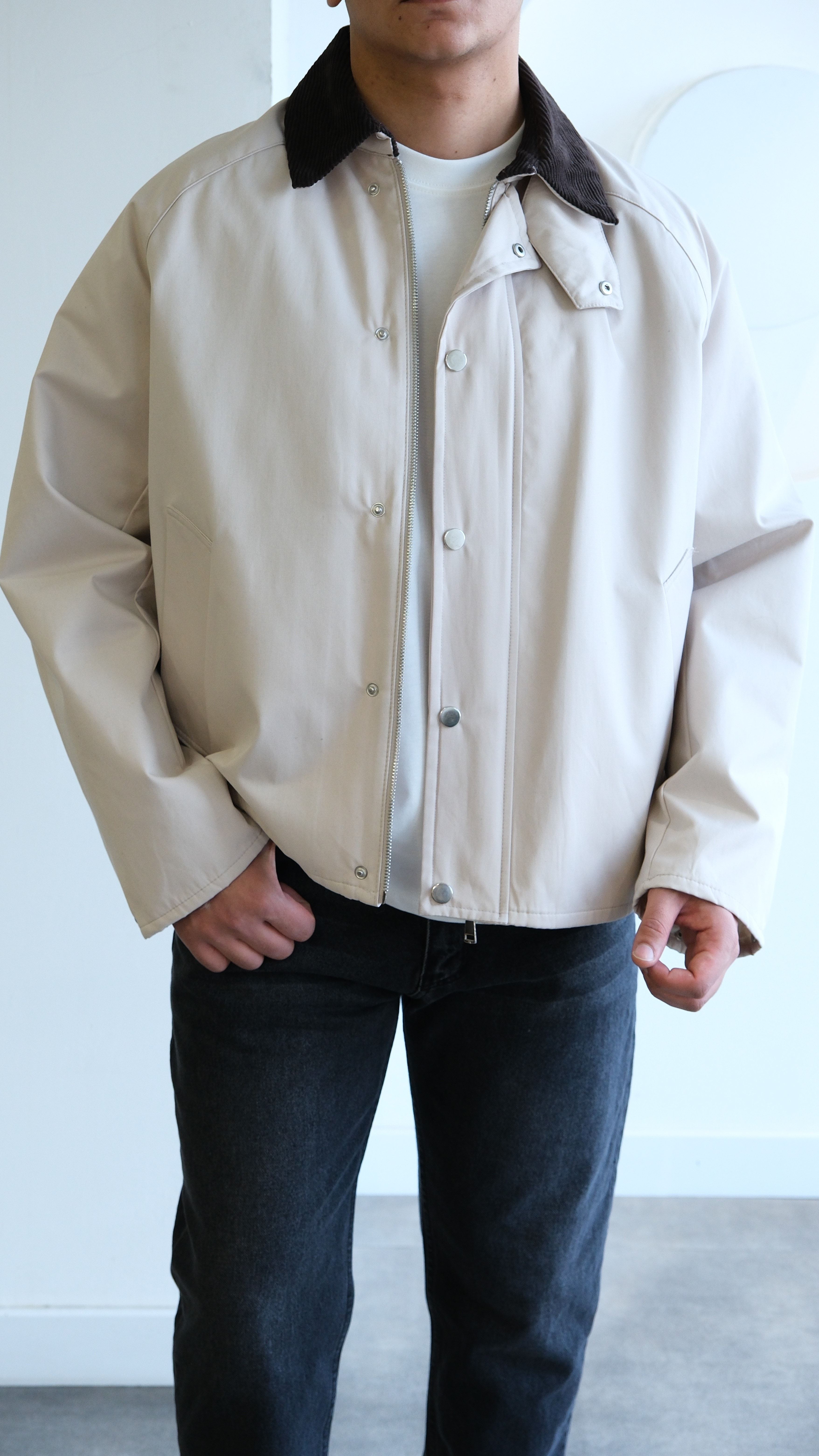 Kontrast Yaka Ekru Teknik Ceket