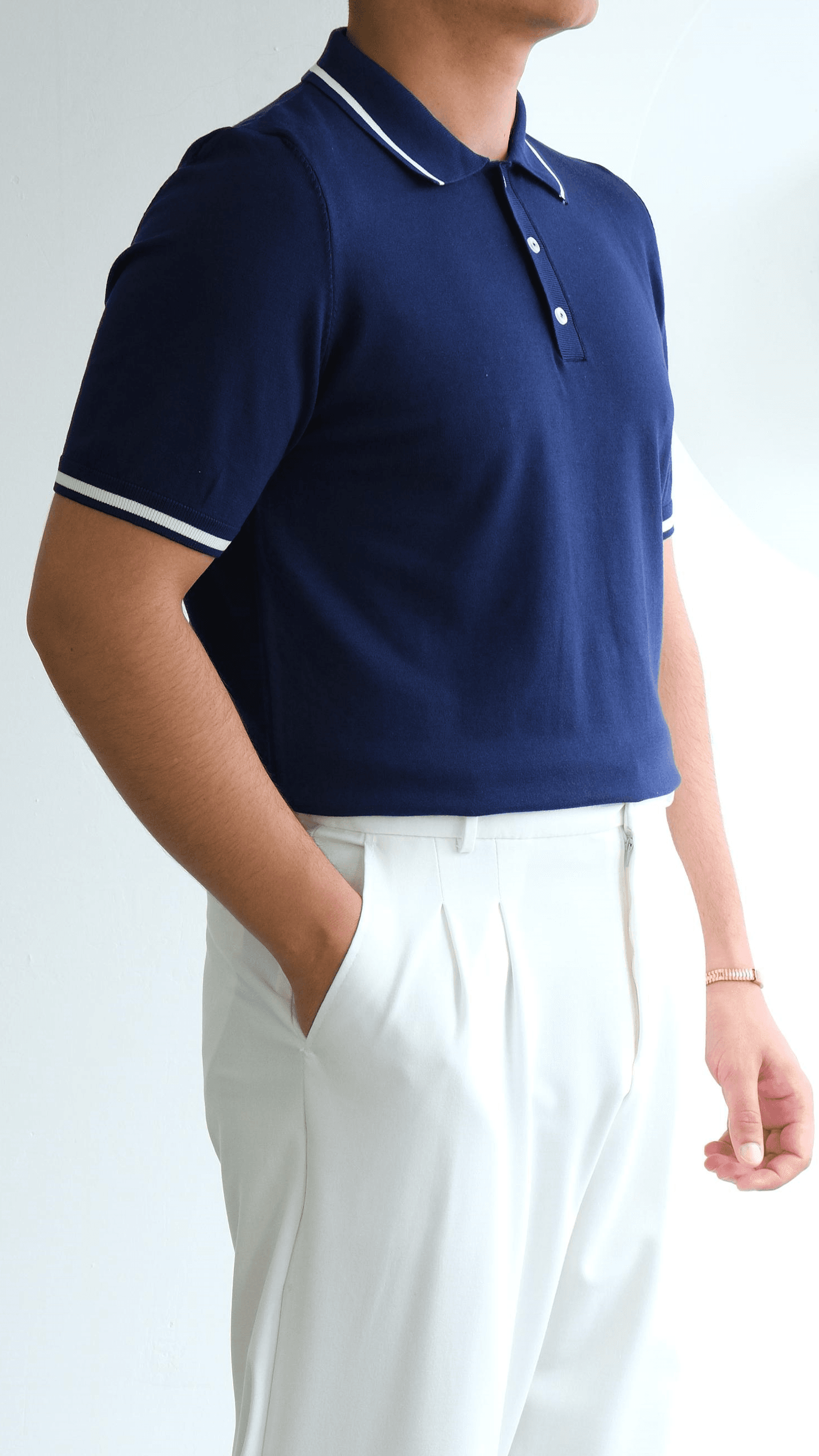Lacivert Şeritli Polo Yaka Triko Tshirt