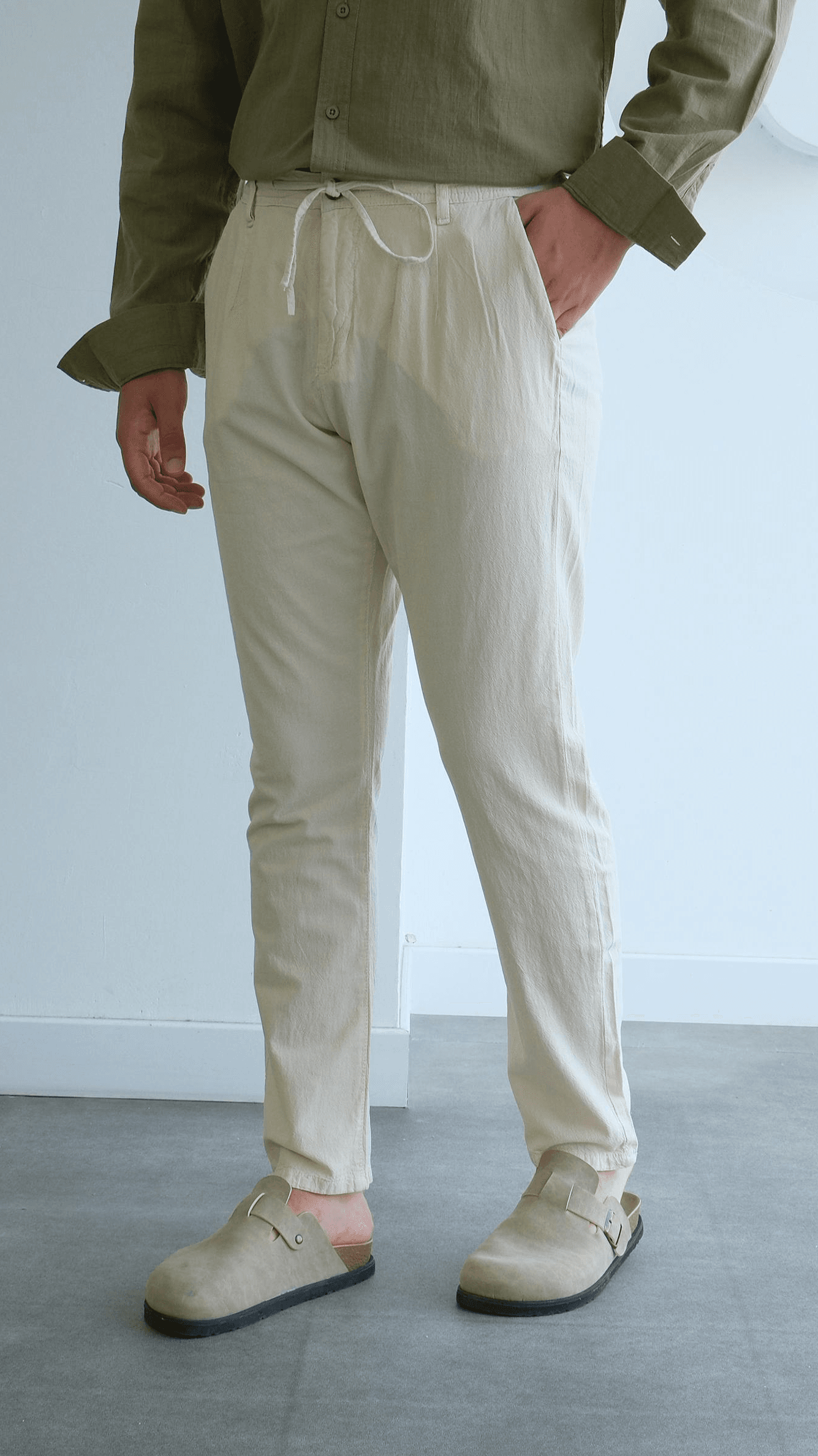 Bej Regular Keten Pantolon
