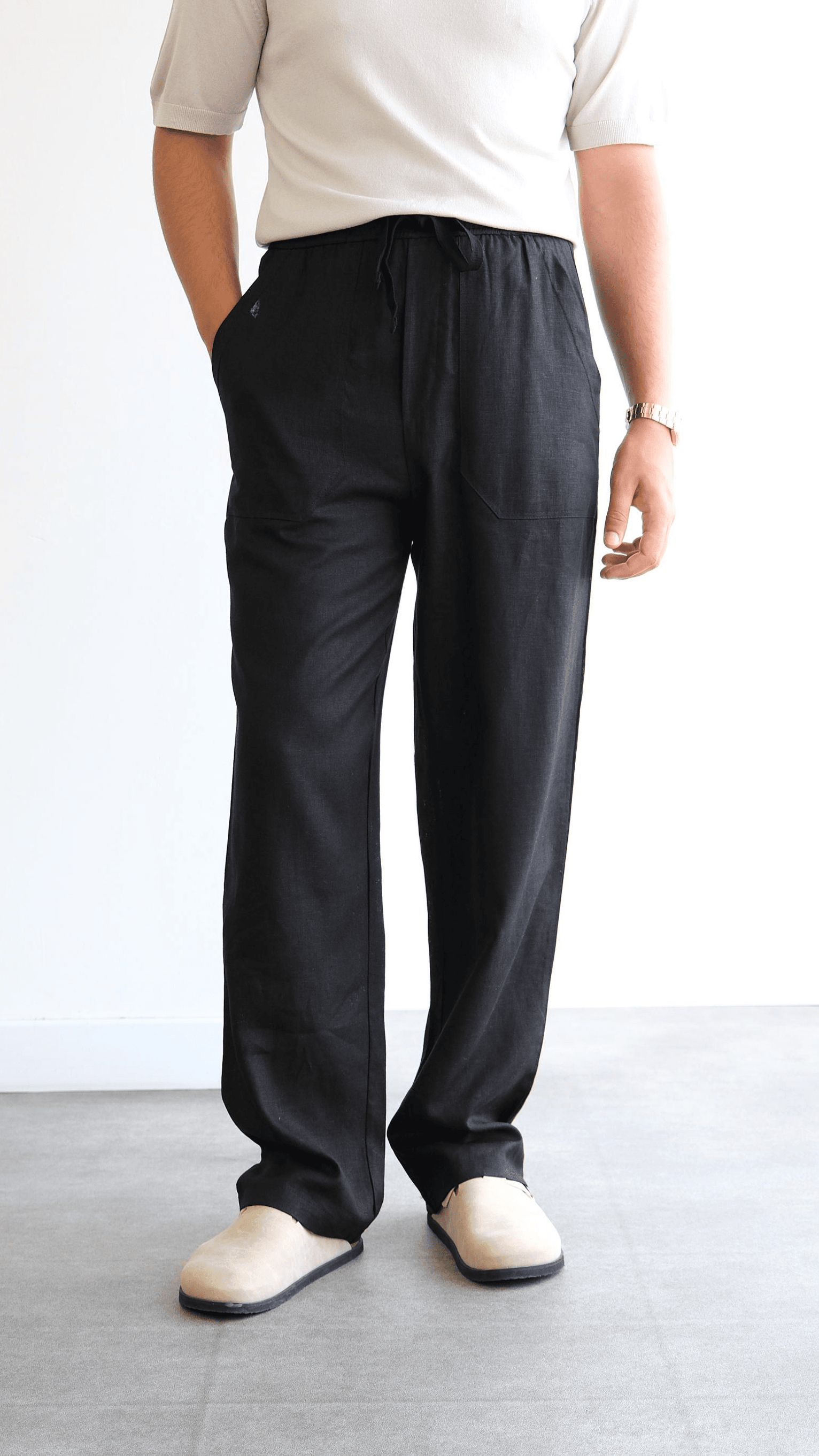 Siyah Baggy Keten Pantolon