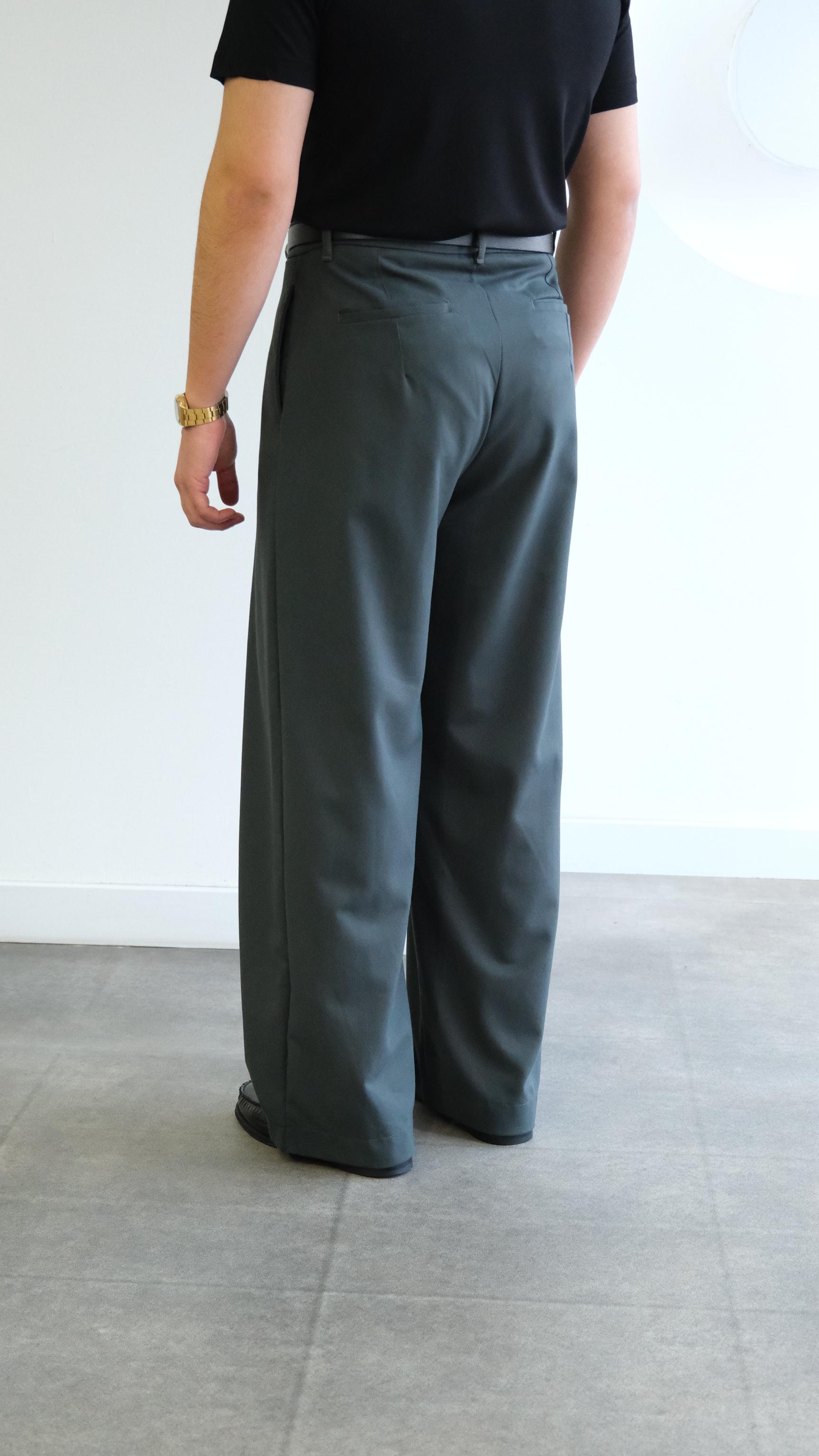 Petrol Yeşili Pileli Baggy Kumaş Pantolon