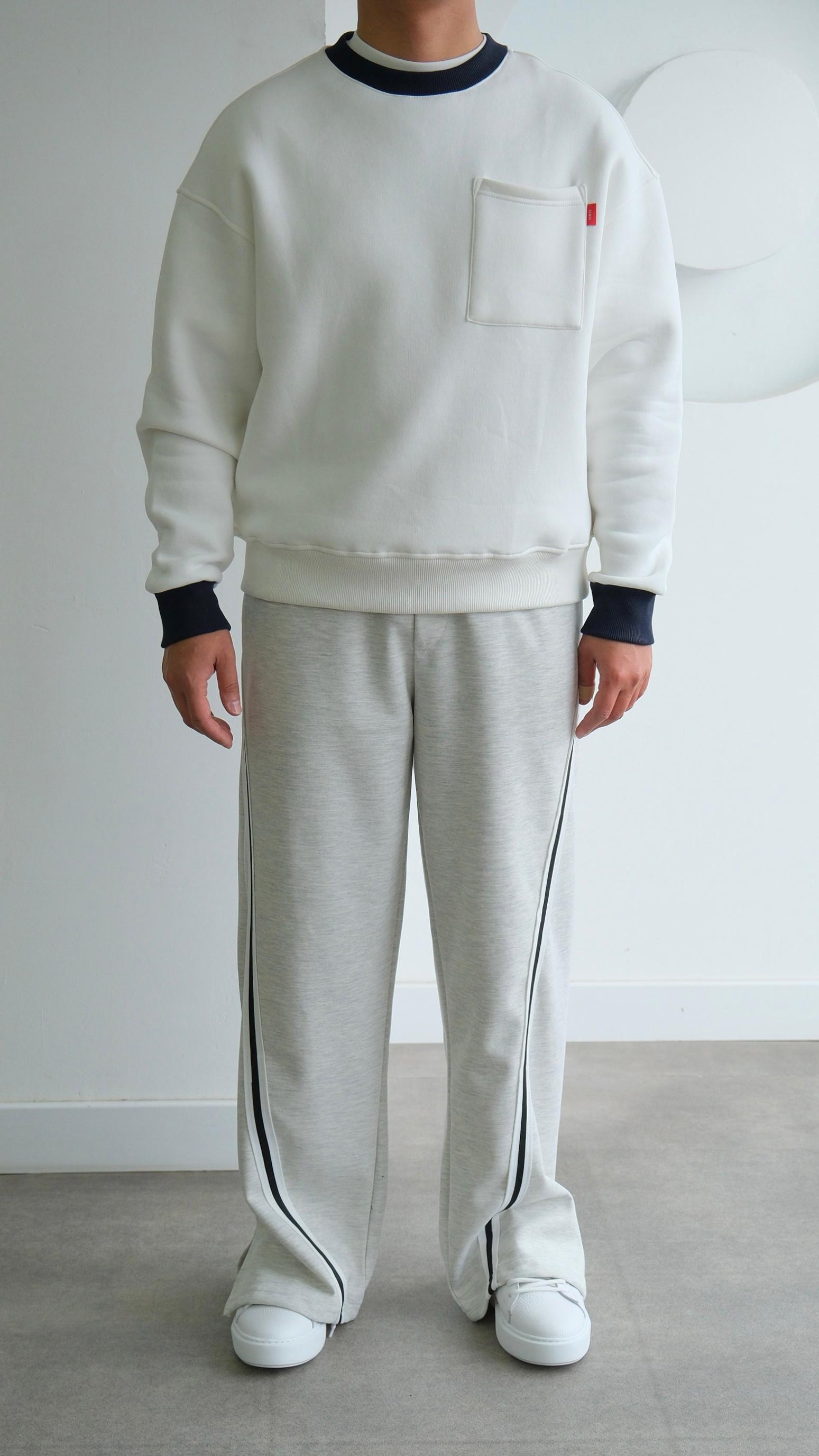 Şerit Detaylı Gri Baggy Yırtmaç Paça Eşofman Altı