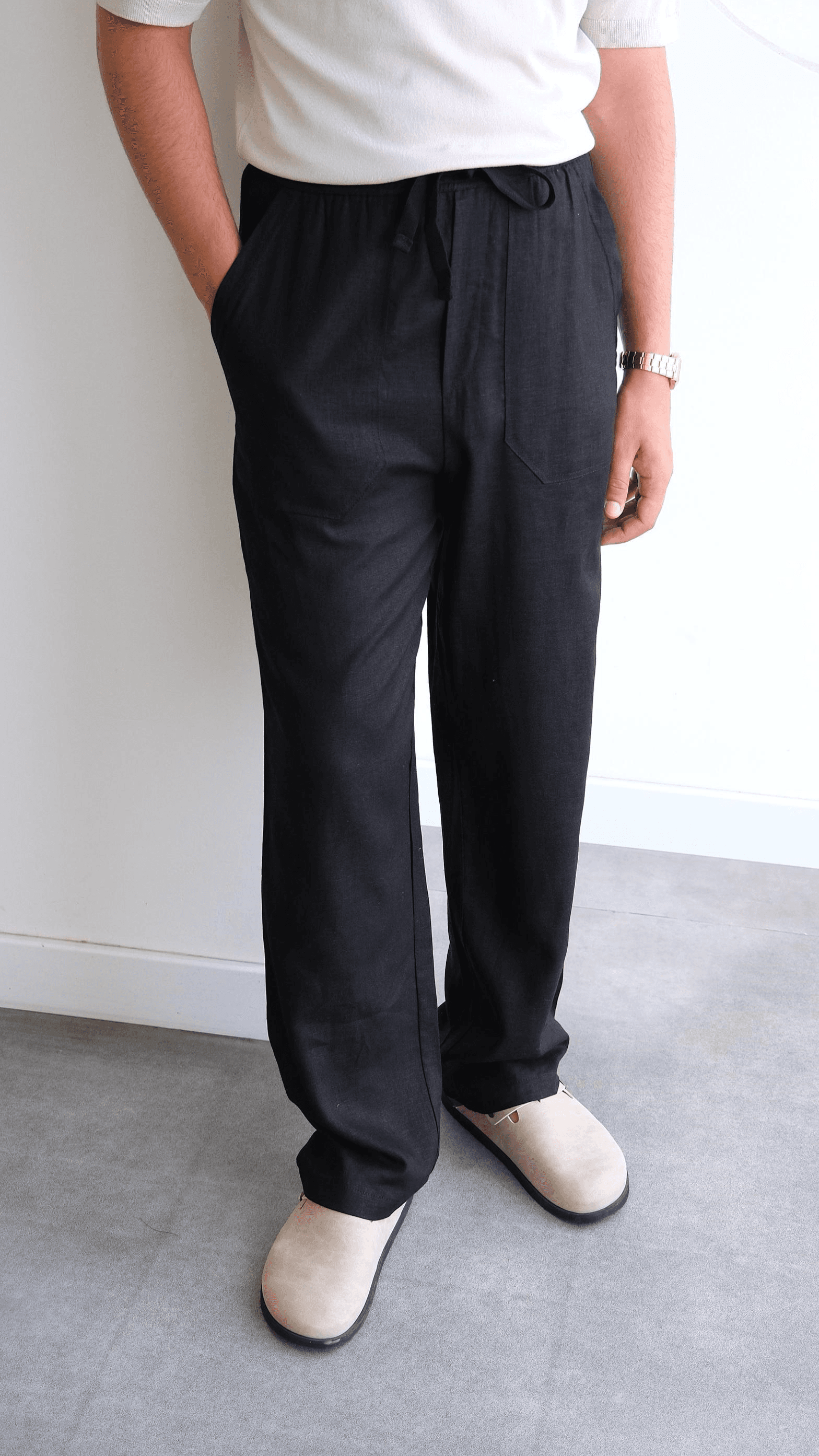 Siyah Baggy Keten Pantolon