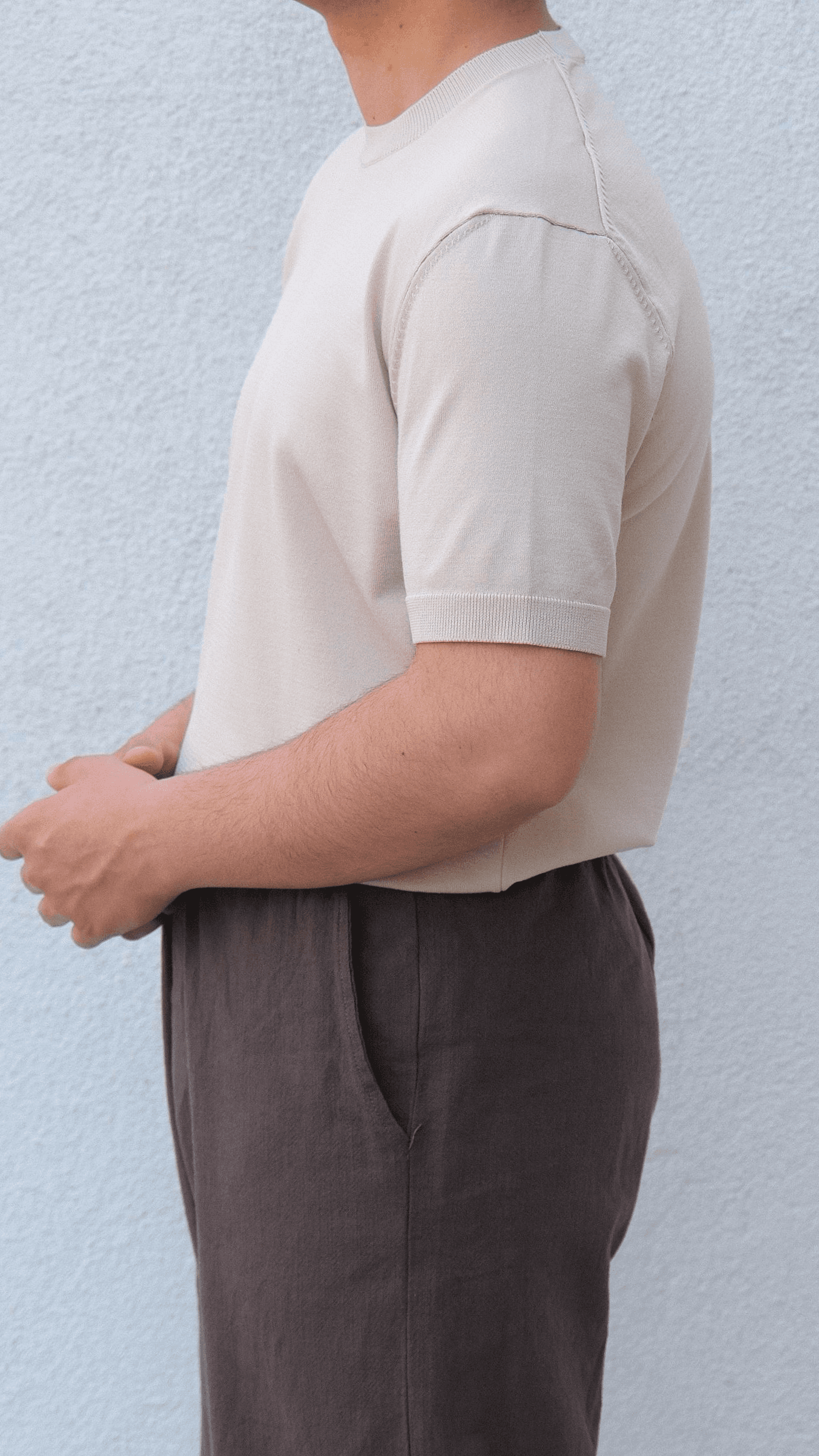 Bej Simit Yaka Triko Tshirt