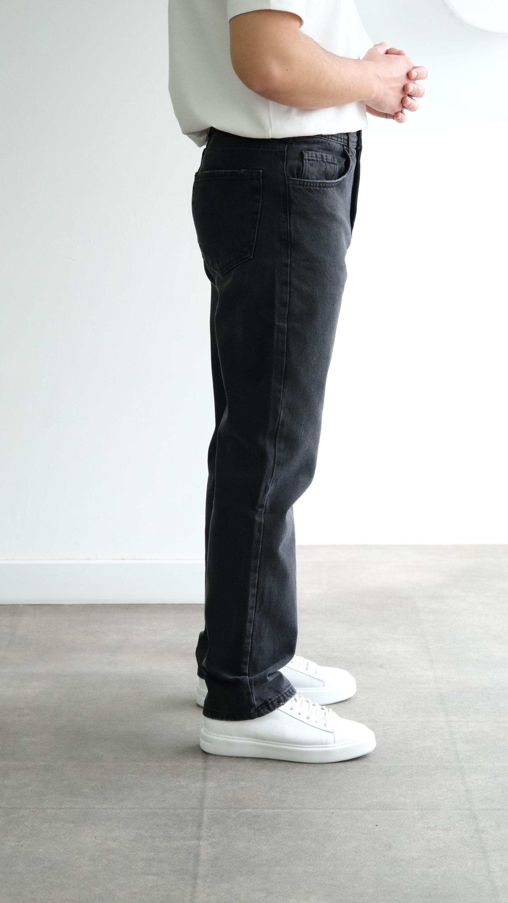 Yıkamalı Gri Baggy Jean Pantolon