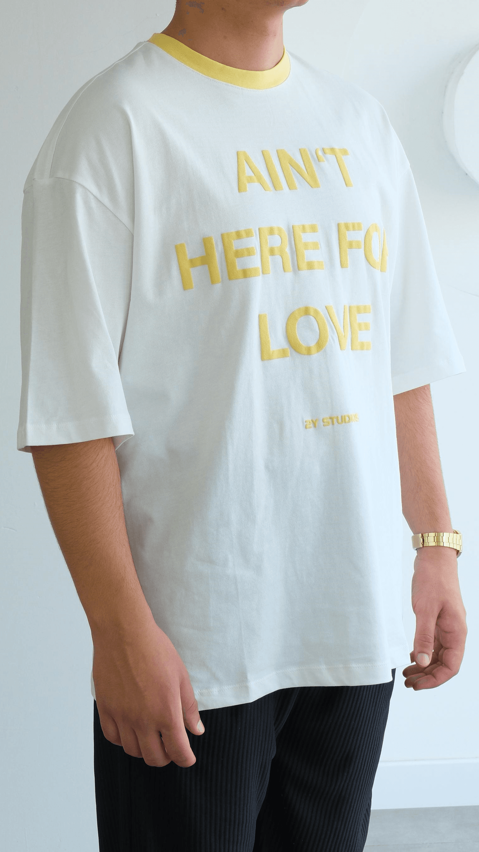  Sarı  Yazı Baskılı Oversize Tshirt