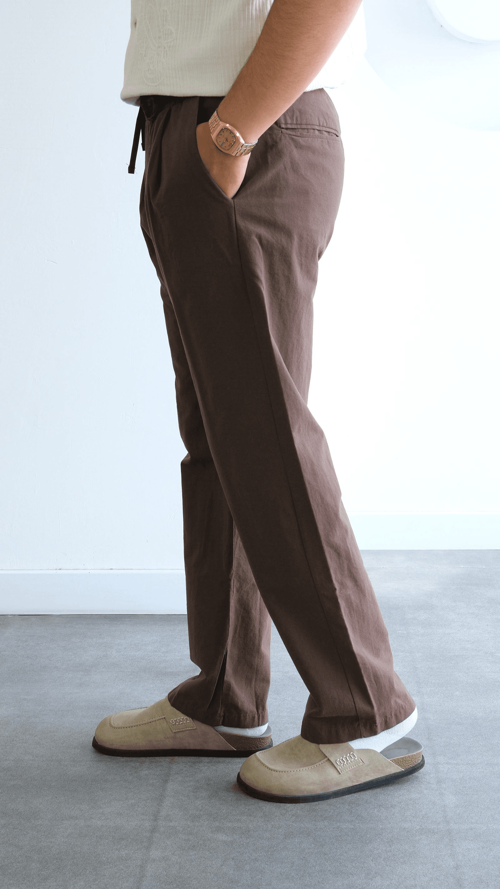 Kahve Yıkamalı Keten Bağcıklı Baggy Pantolon