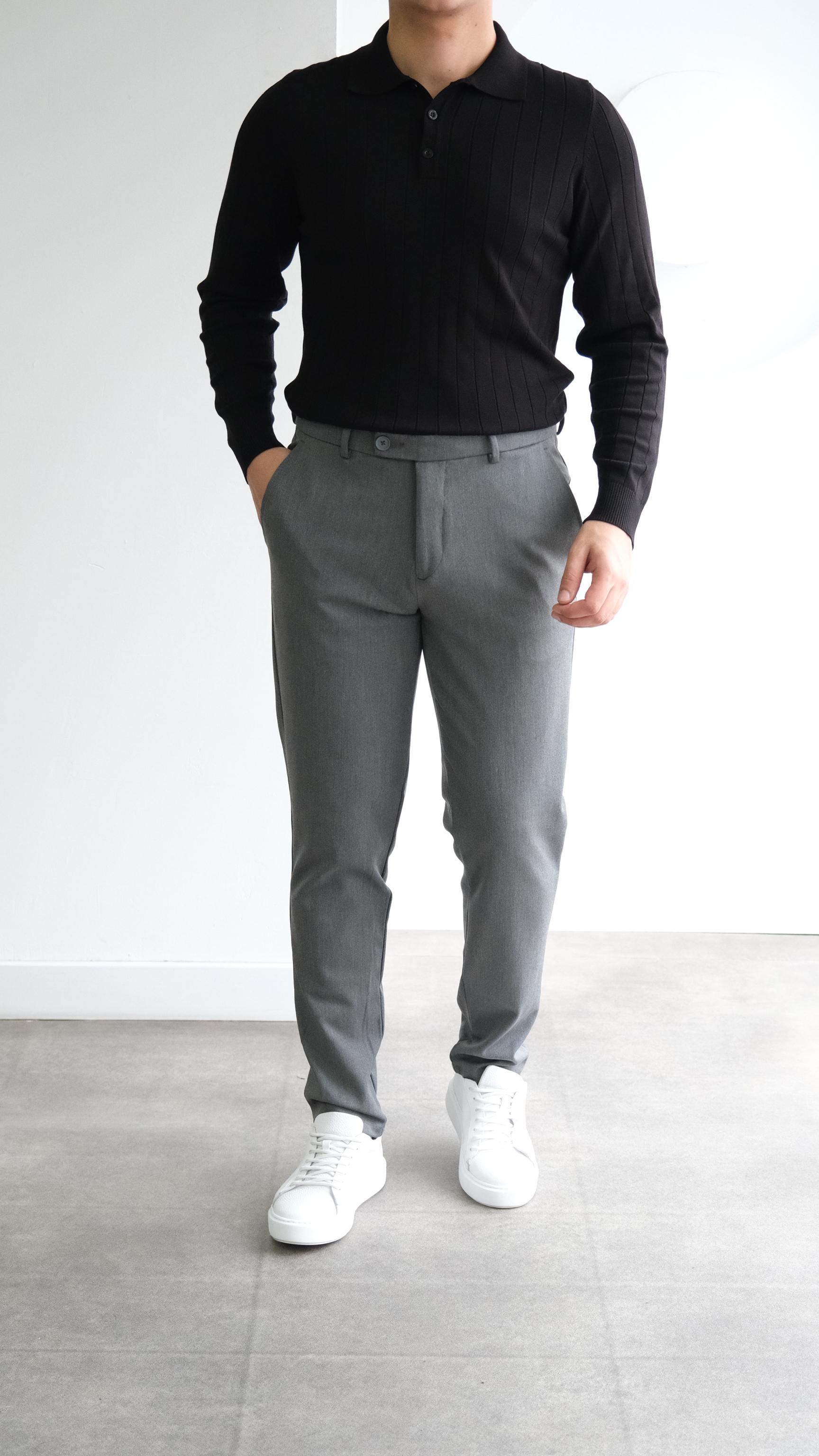 Polo Yaka Siyah Şeritli Triko