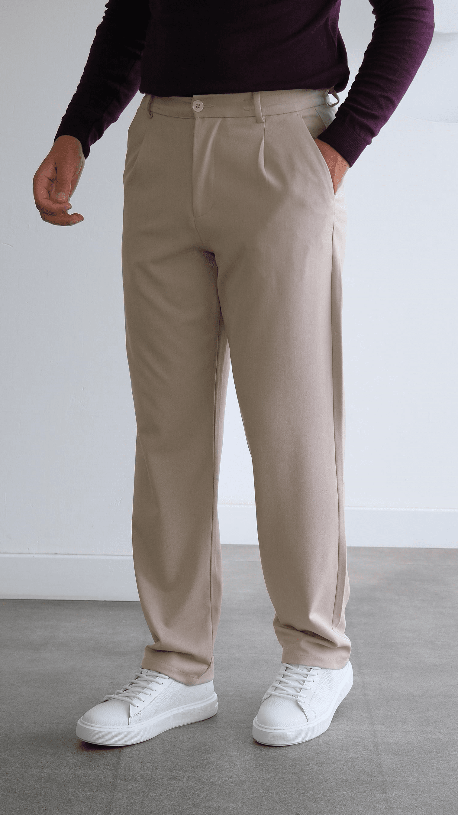 Bej Pileli Baggy Kumaş Pantolon