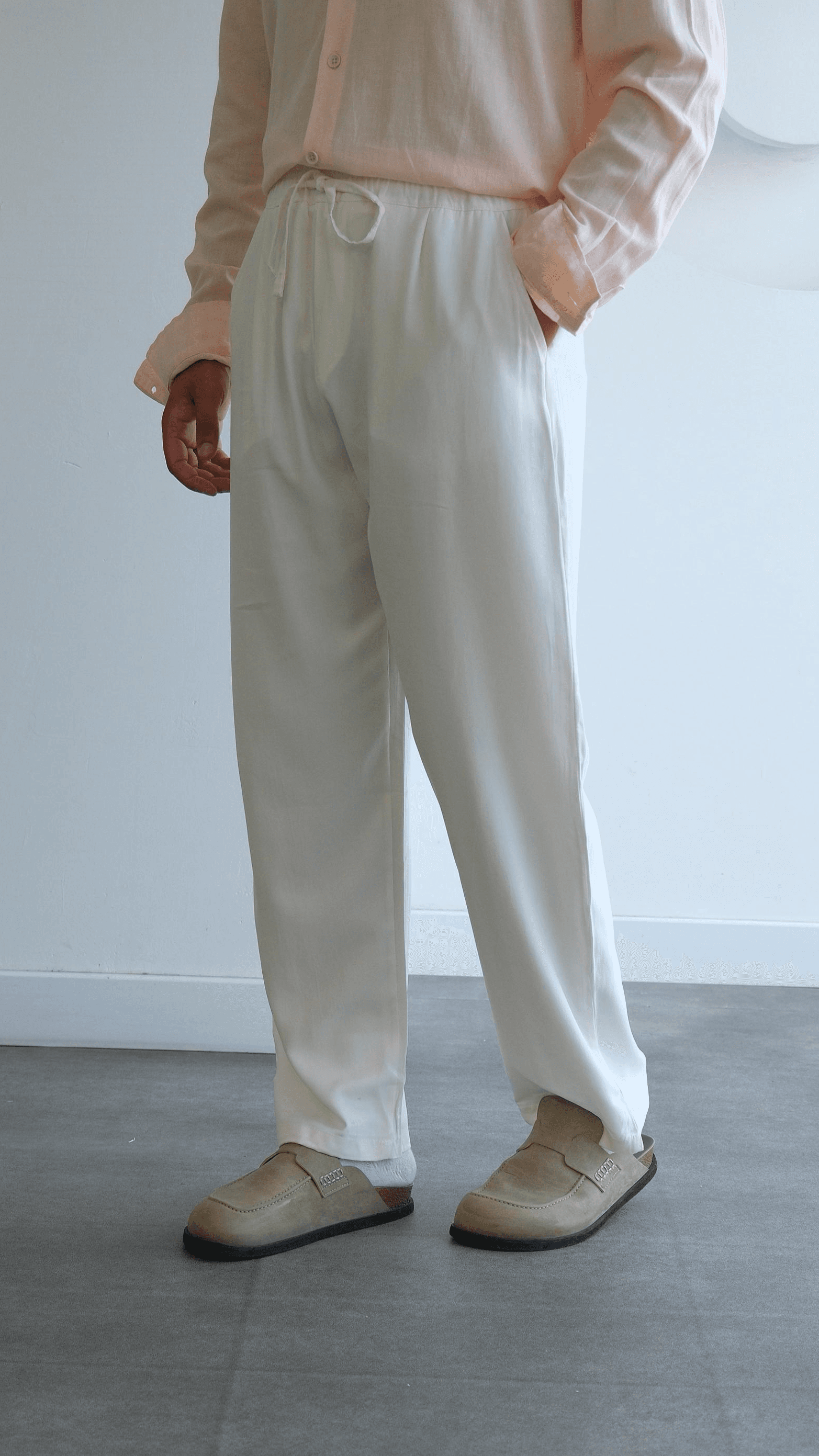 Beyaz Baggy Modal Pantolon