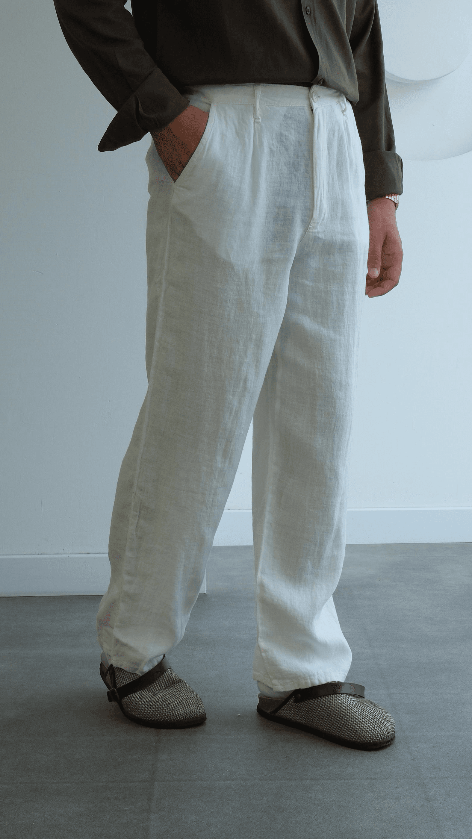 Beyaz Baggy Keten Pantolon