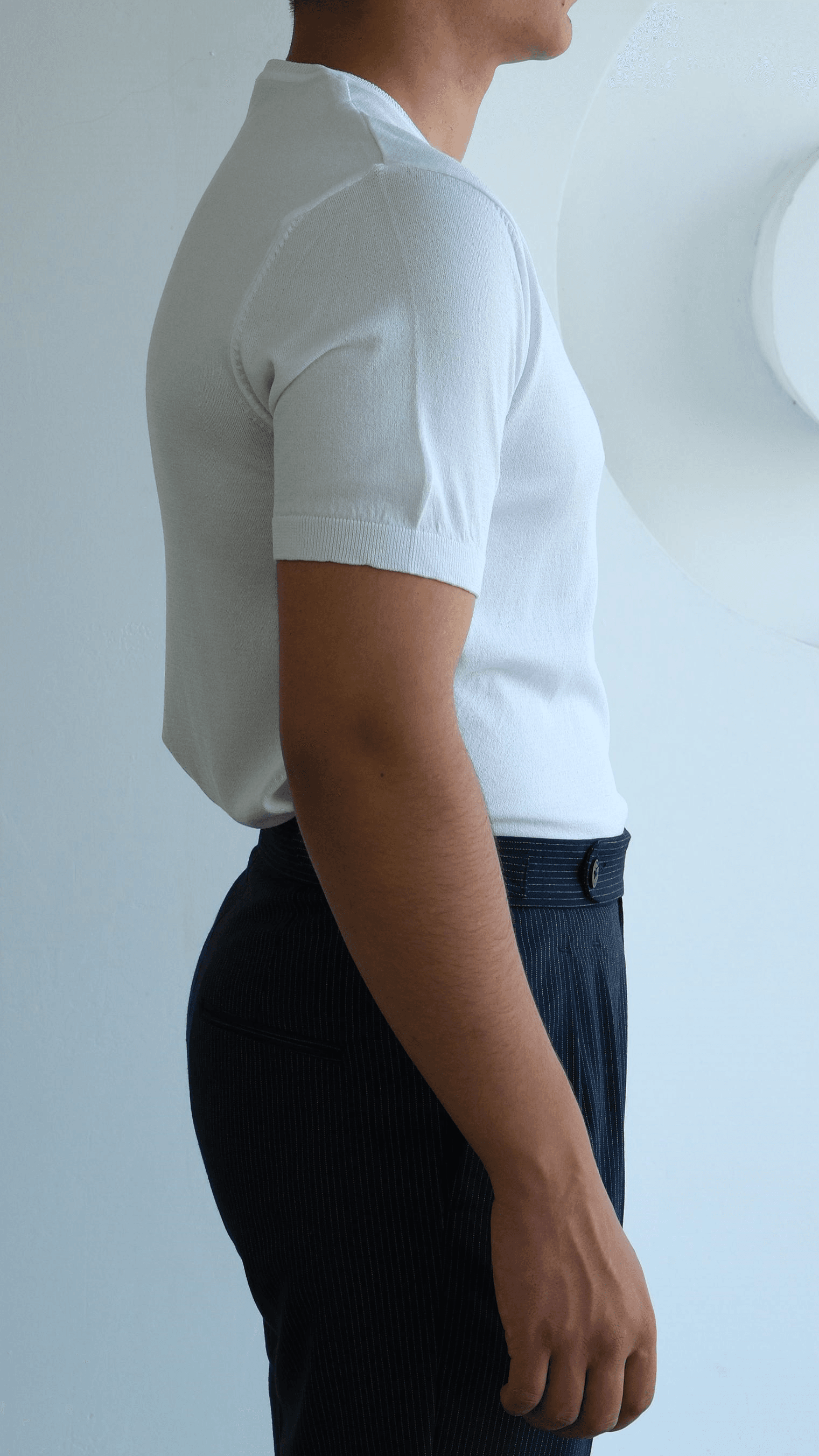 Beyaz Simit Yaka Triko Tshirt