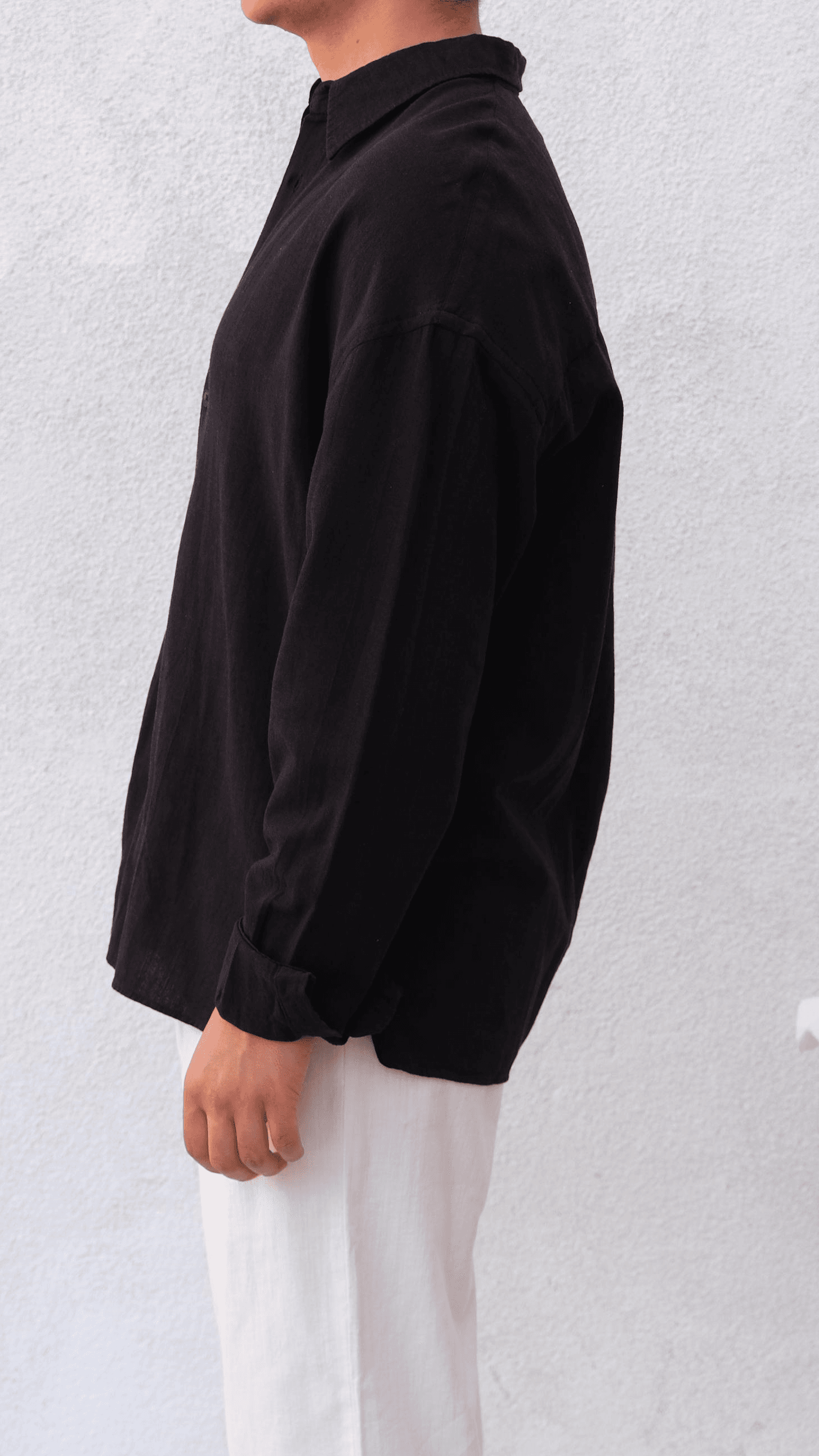 Siyah Oversize Pamuk Keten Gömlek